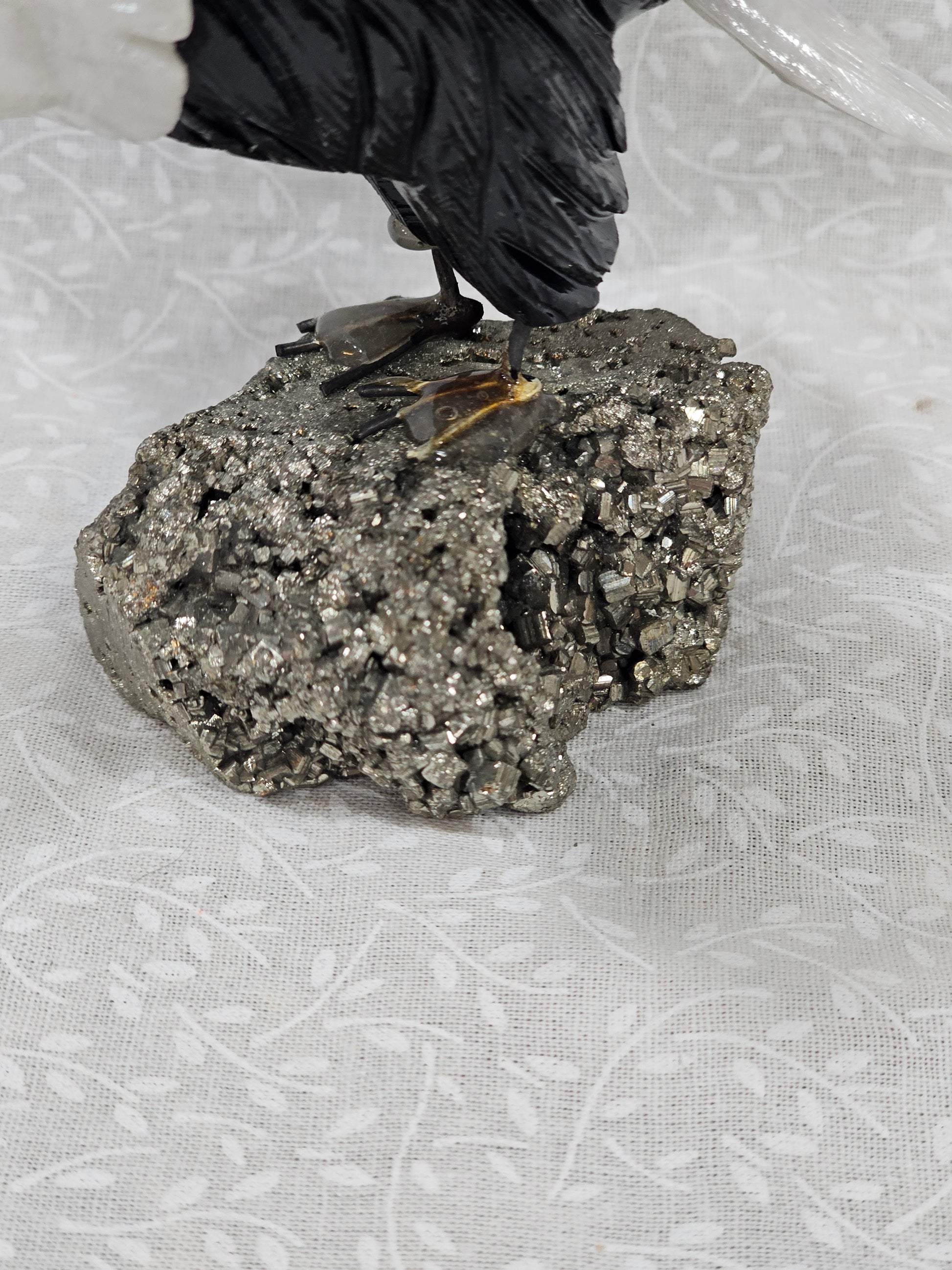Black & White Onyx Eagle With Pyrite Base Crystal Figure