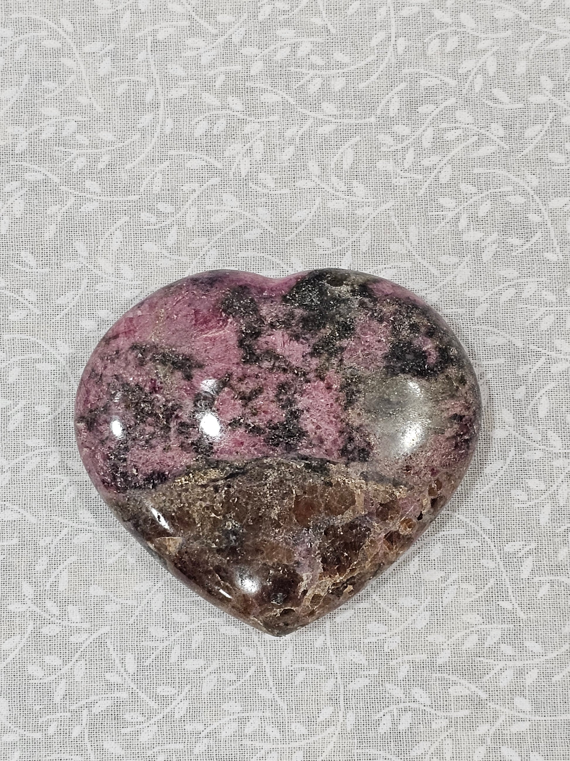 Rhodonite Crystal Heart 2.5 Inch