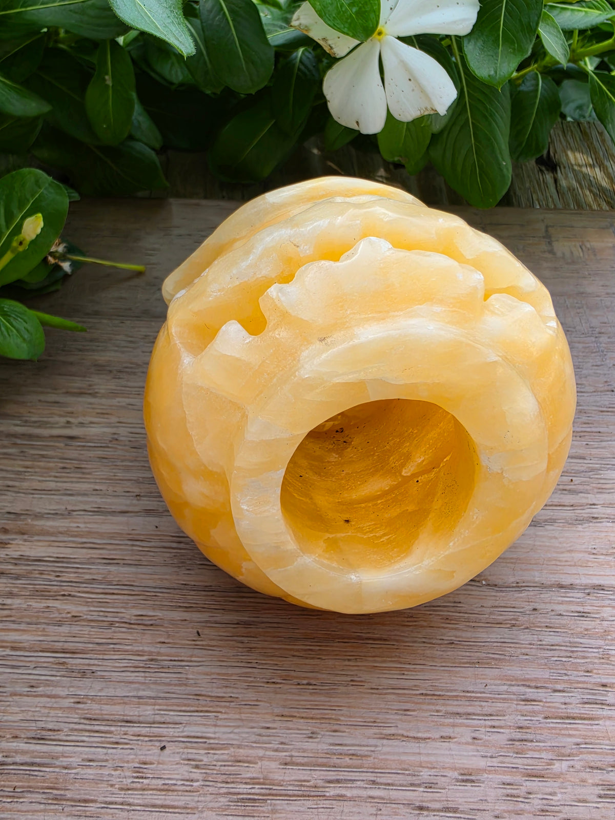Yellow Orange Calcite Crystal Pumpkin Head with Witch Hat
