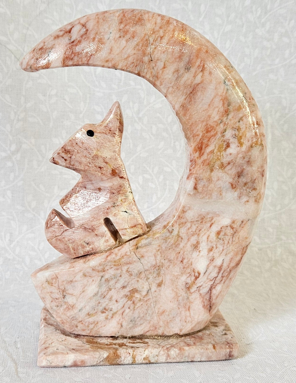 Soapstone Crystal half Moon with Wolf