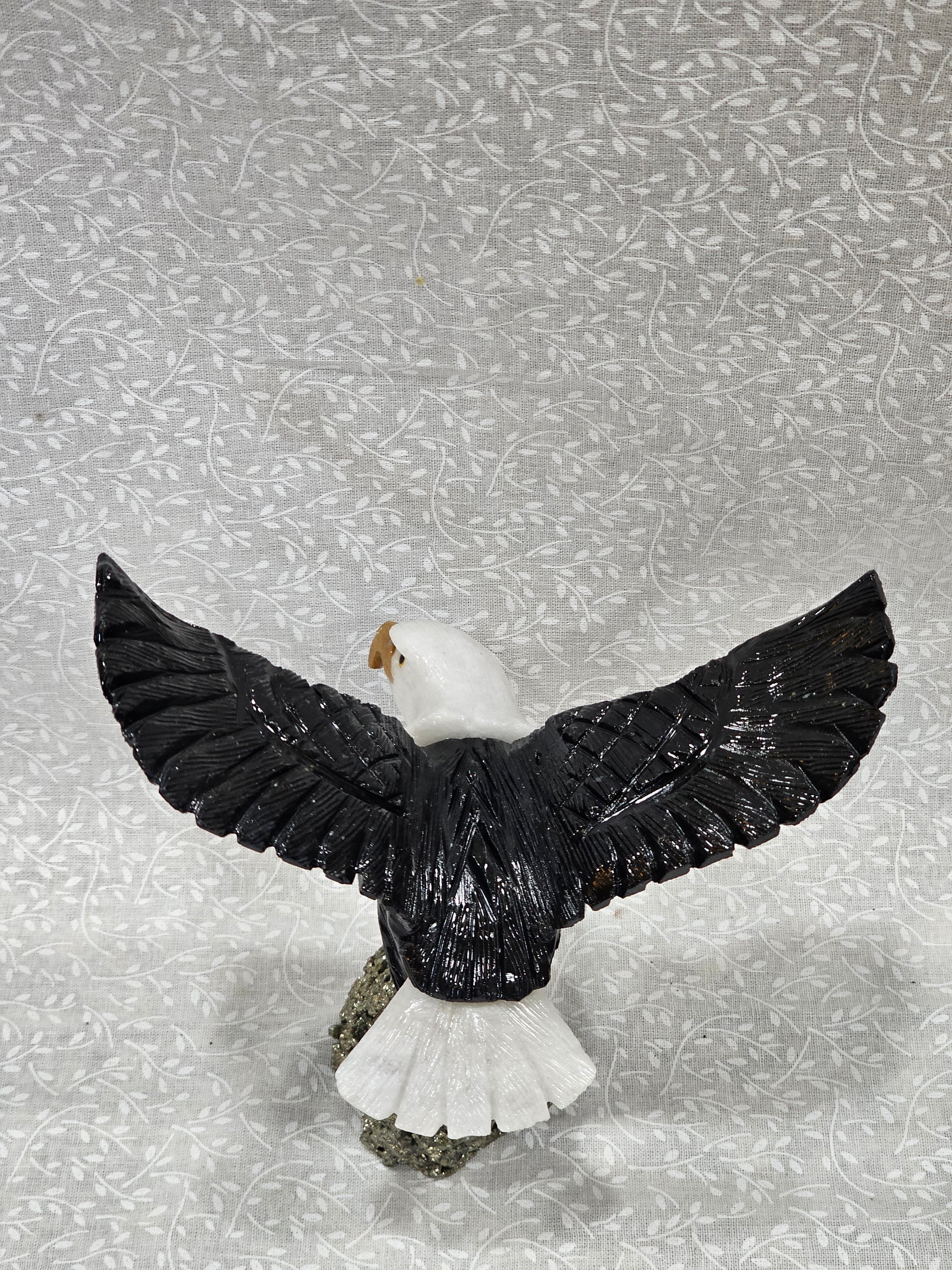 Black & White Onyx Eagle With Pyrite Base Crystal Figure