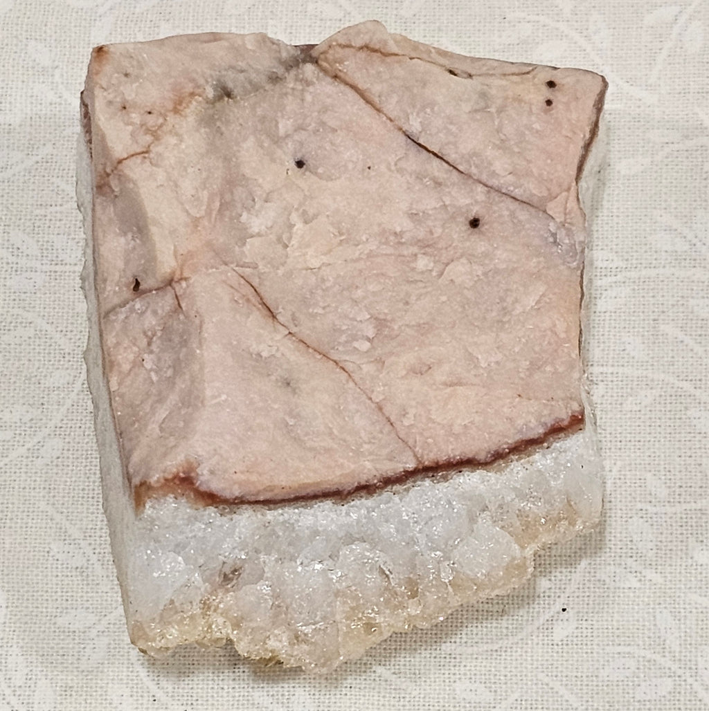 Apophyllite with Pink Calcite Raw Crystal Cluster.