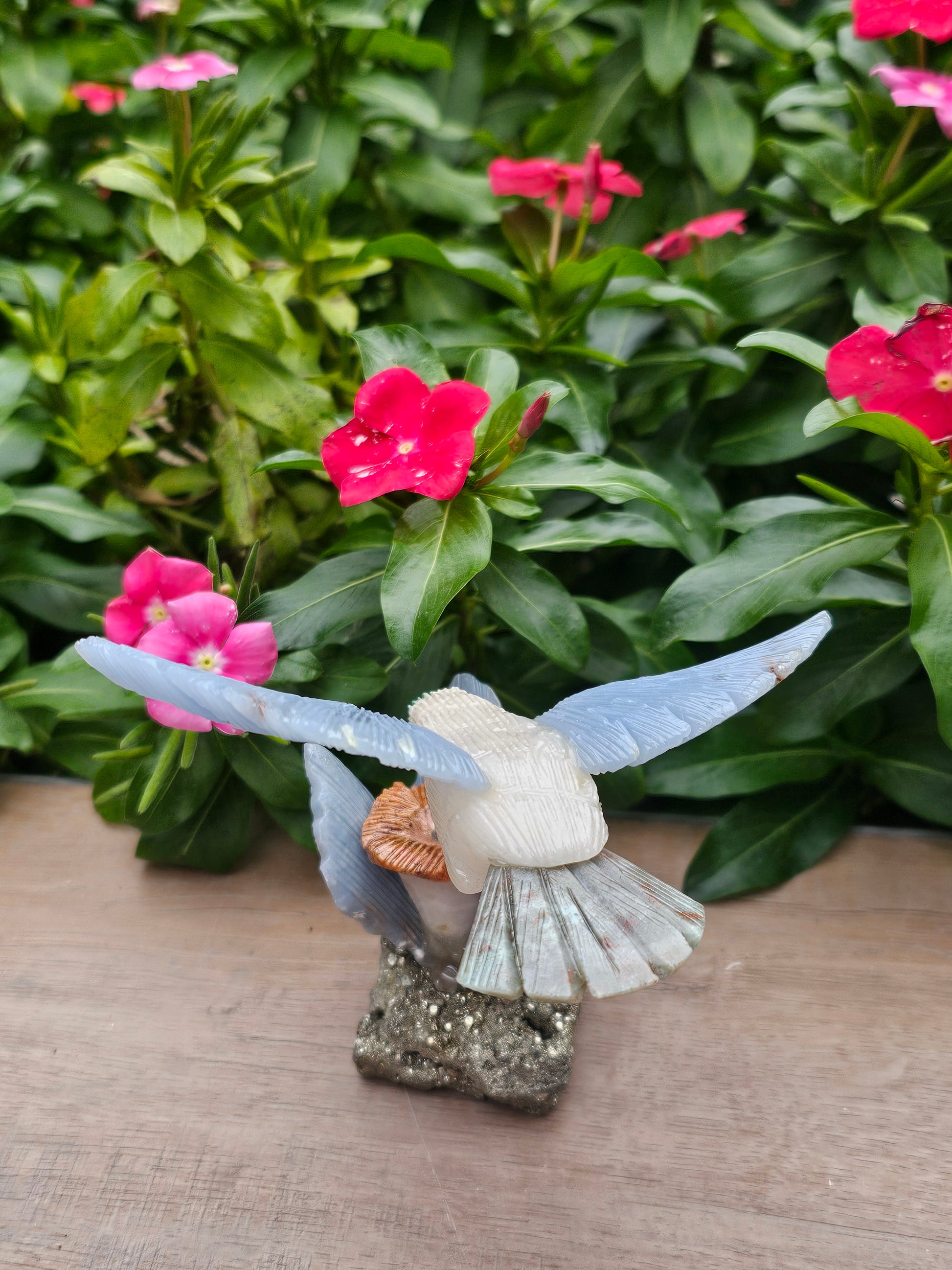 Stunning Pyrite Angelite Hummingbird on Natural Pyrite Flower