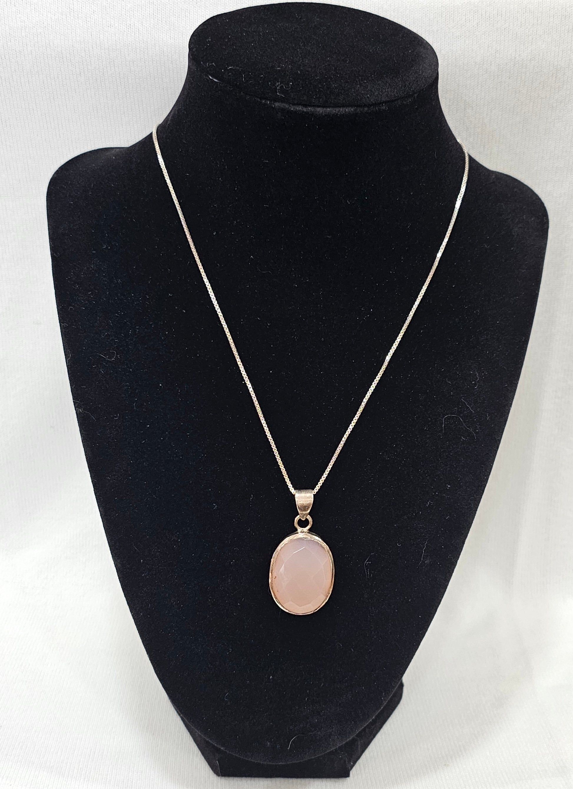 Rose Quartz Necklace - Sterling Silver with Adjustable 18" to 20" Chain