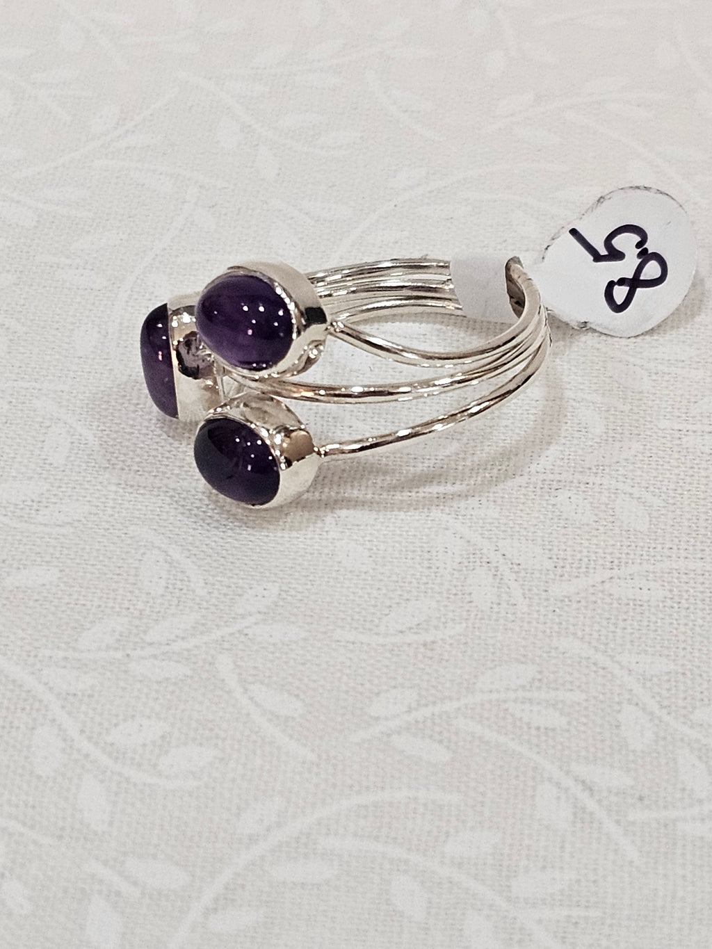 Sterling Silver Open-Back Amethyst Ring - Size 8.5
