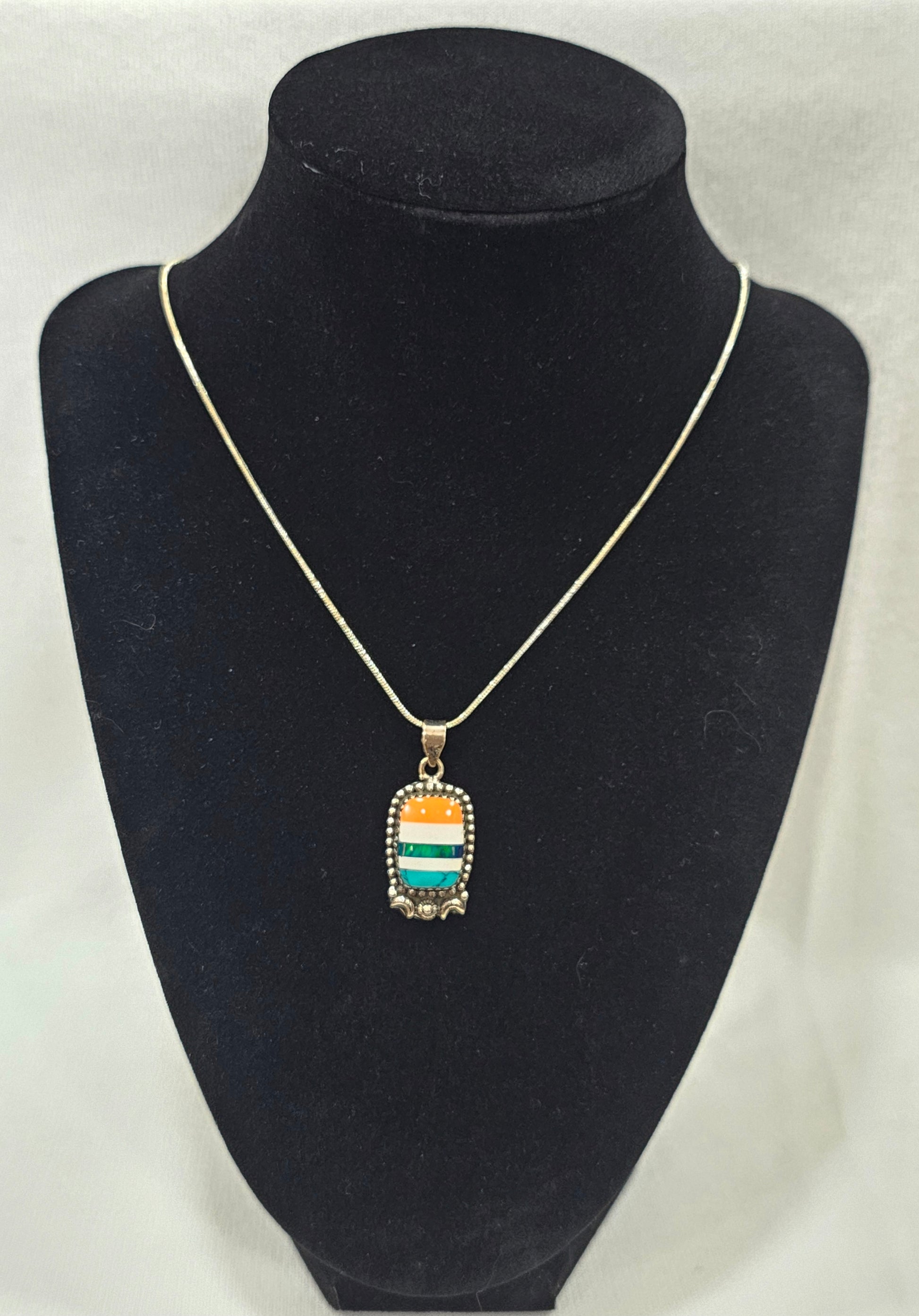 Zuni Turquoise Inlay Necklace - Sterling Silver with 24" Chain