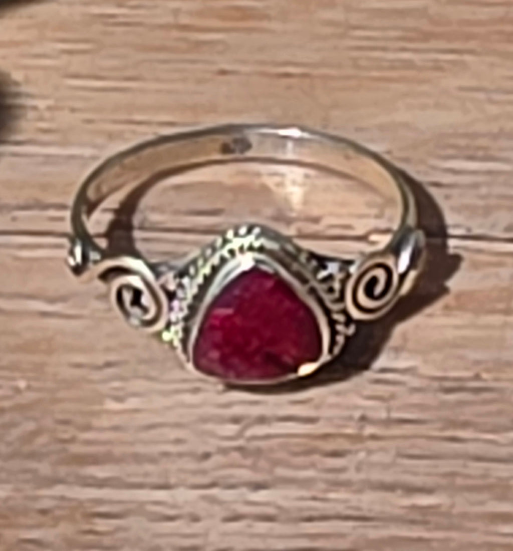 Sterling Silver Ruby Gemstone Ring Size 8