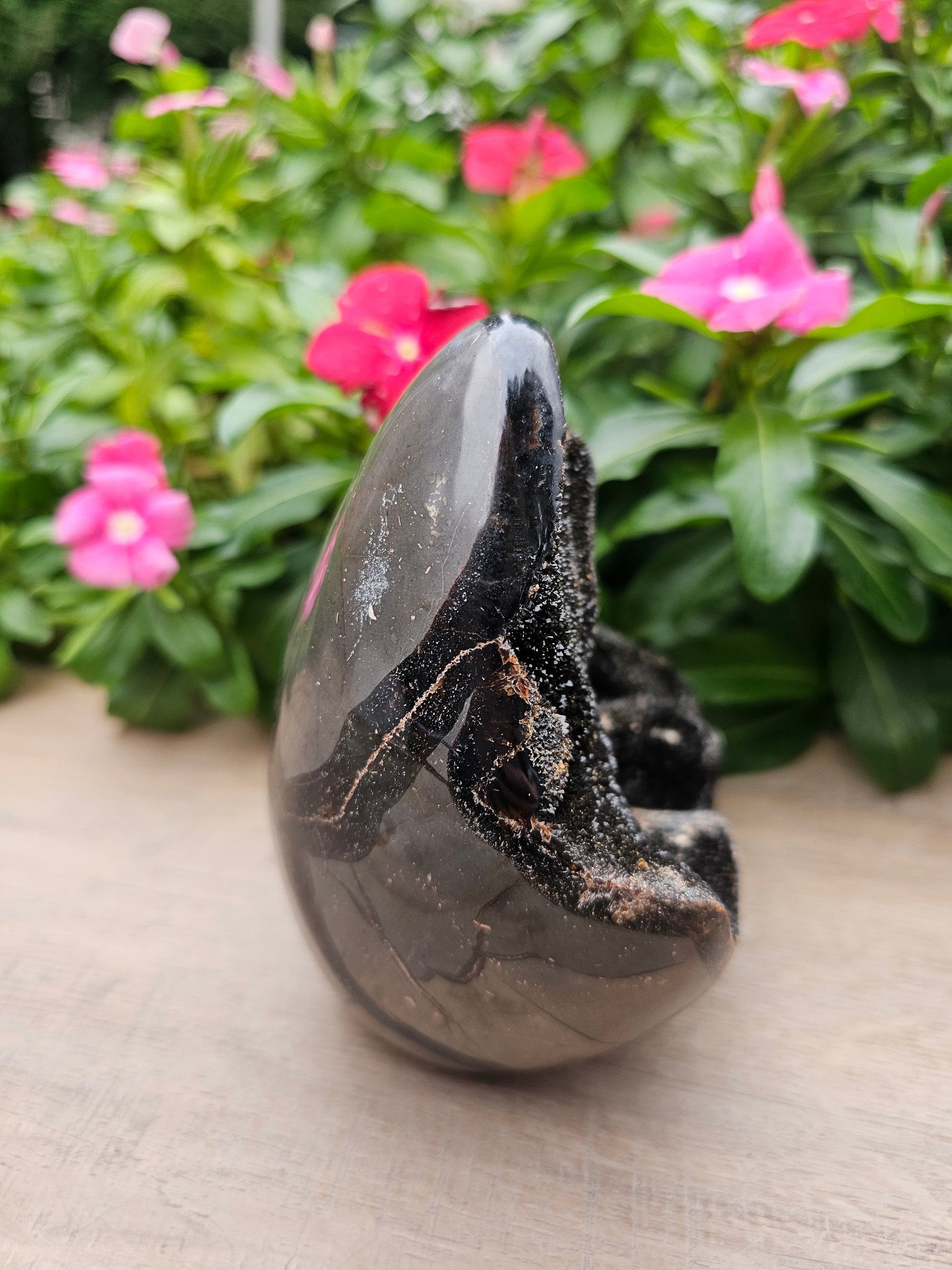 Septarian with Calcite Crystal Dragon Egg - 5.1" Polished Stone