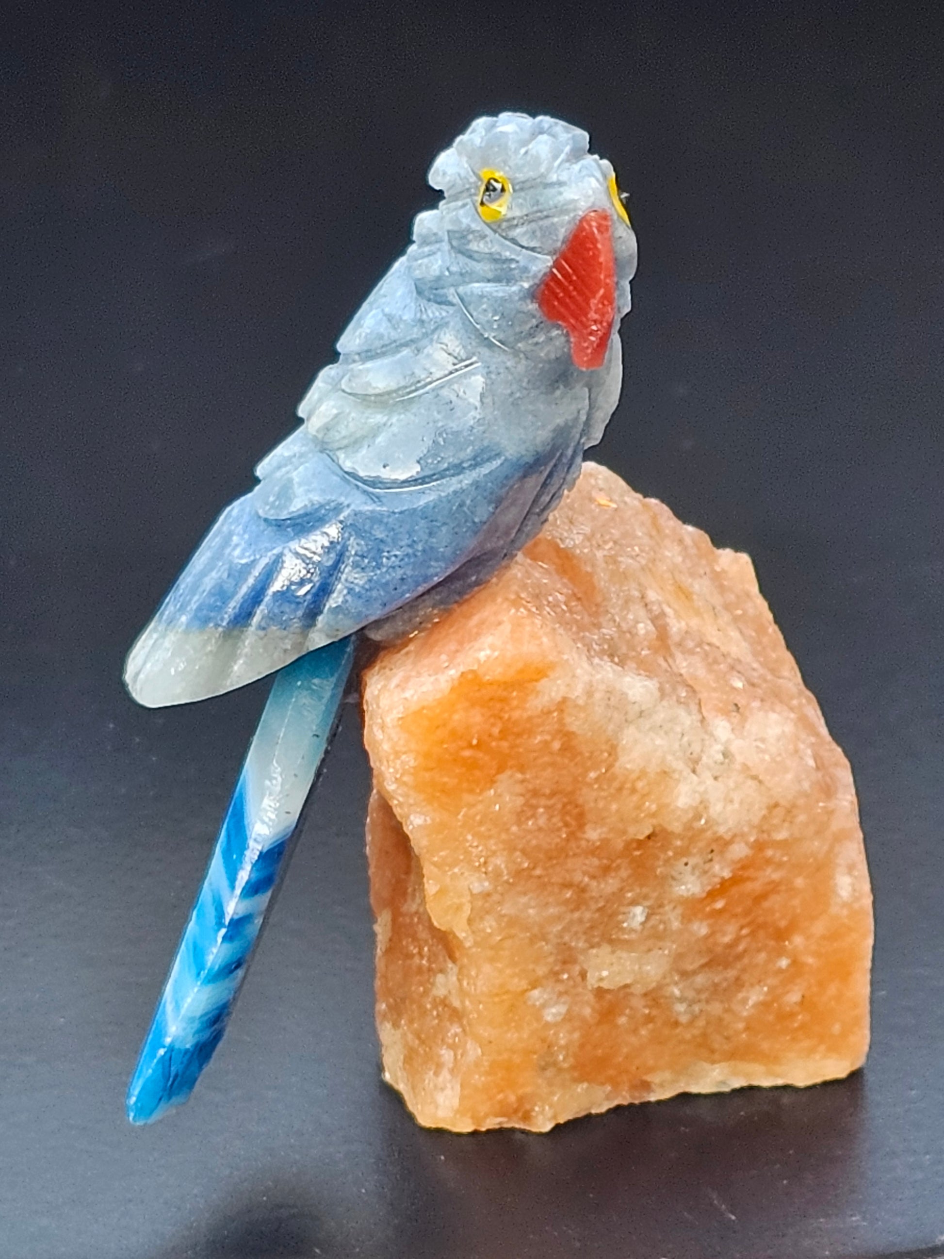 Angelite Parrot on a Jasper Crystal