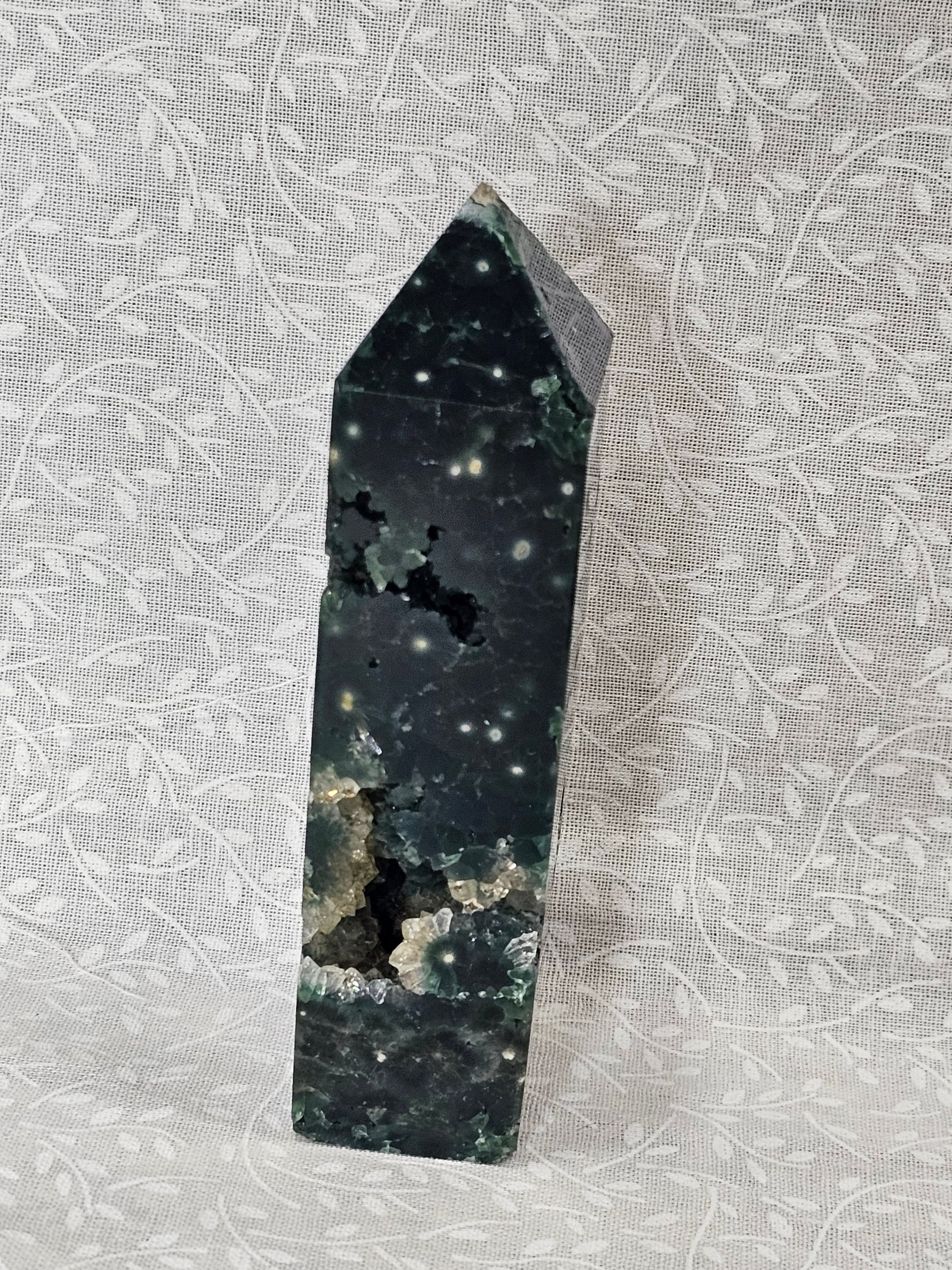 Green Moss Agate Crystal Tower