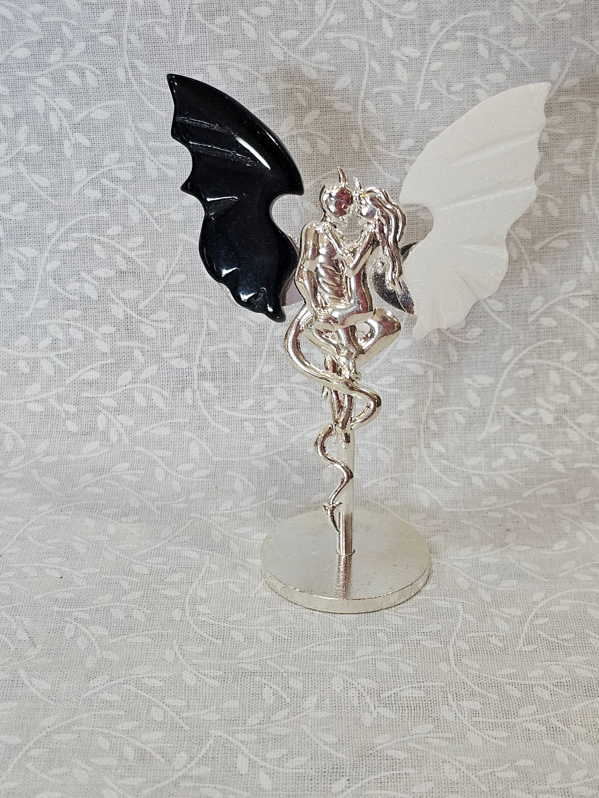 Black Obsidian & White Jade Angel/Devil Wings
