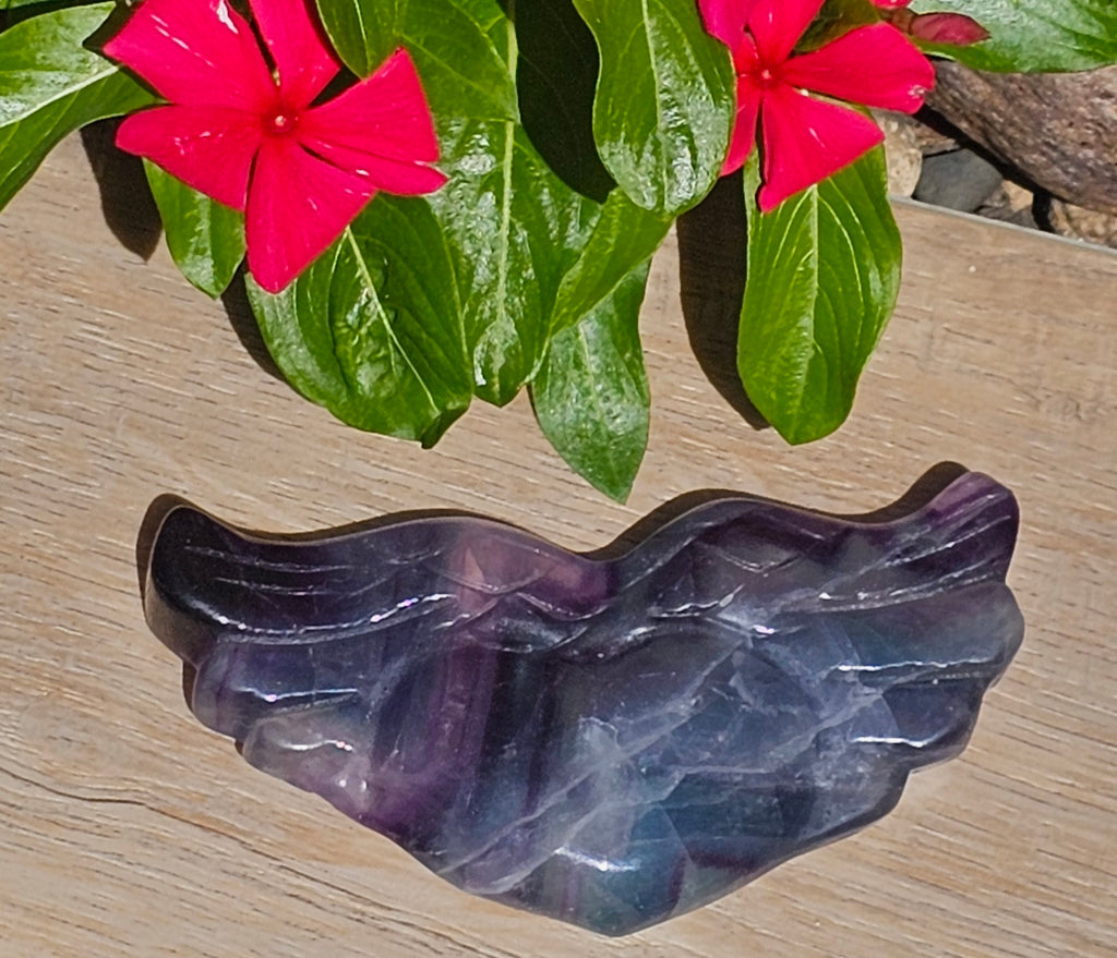 Rainbow Fluorite Crystal Heart Angel Wings