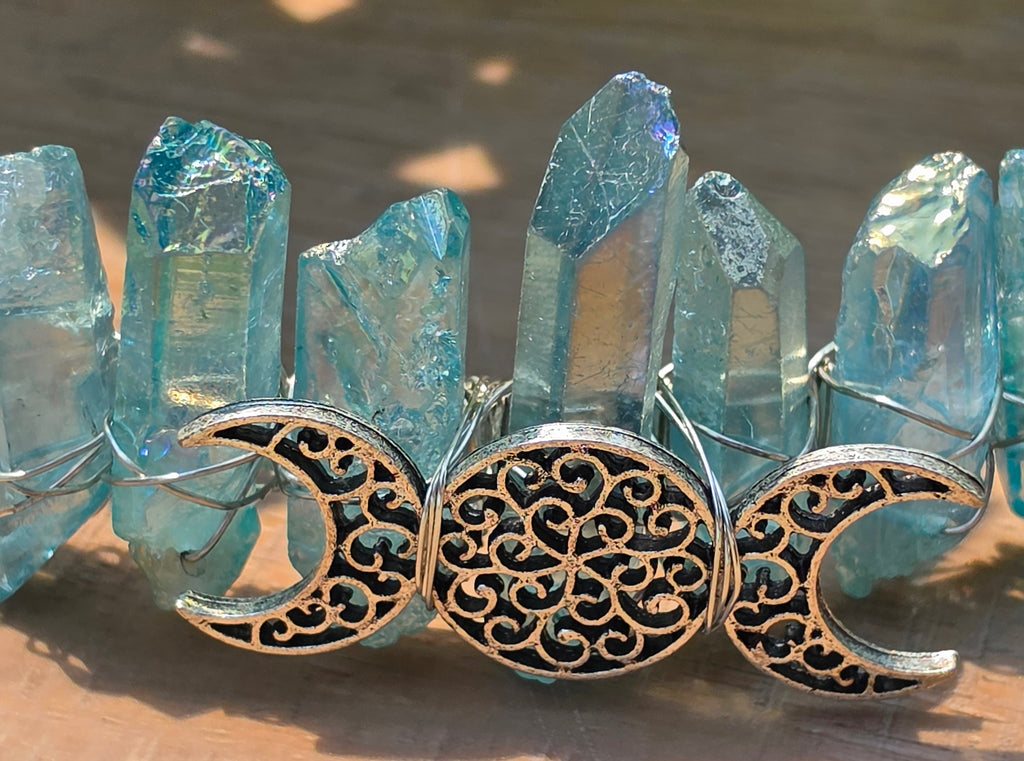 Blue Angel Aura Quartz Crystal Crown Tiara