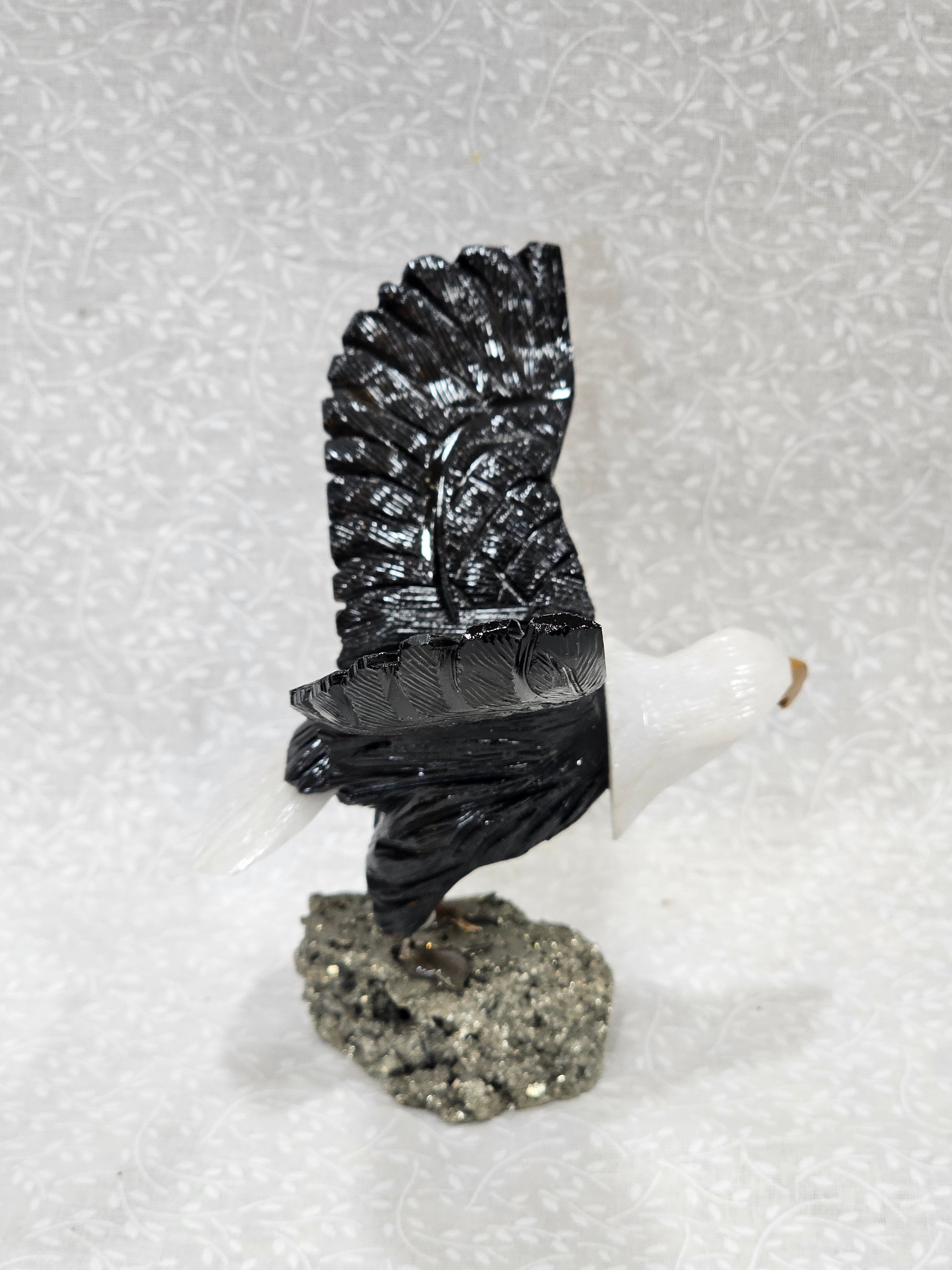 Black & White Onyx Eagle With Pyrite Base Crystal Figure