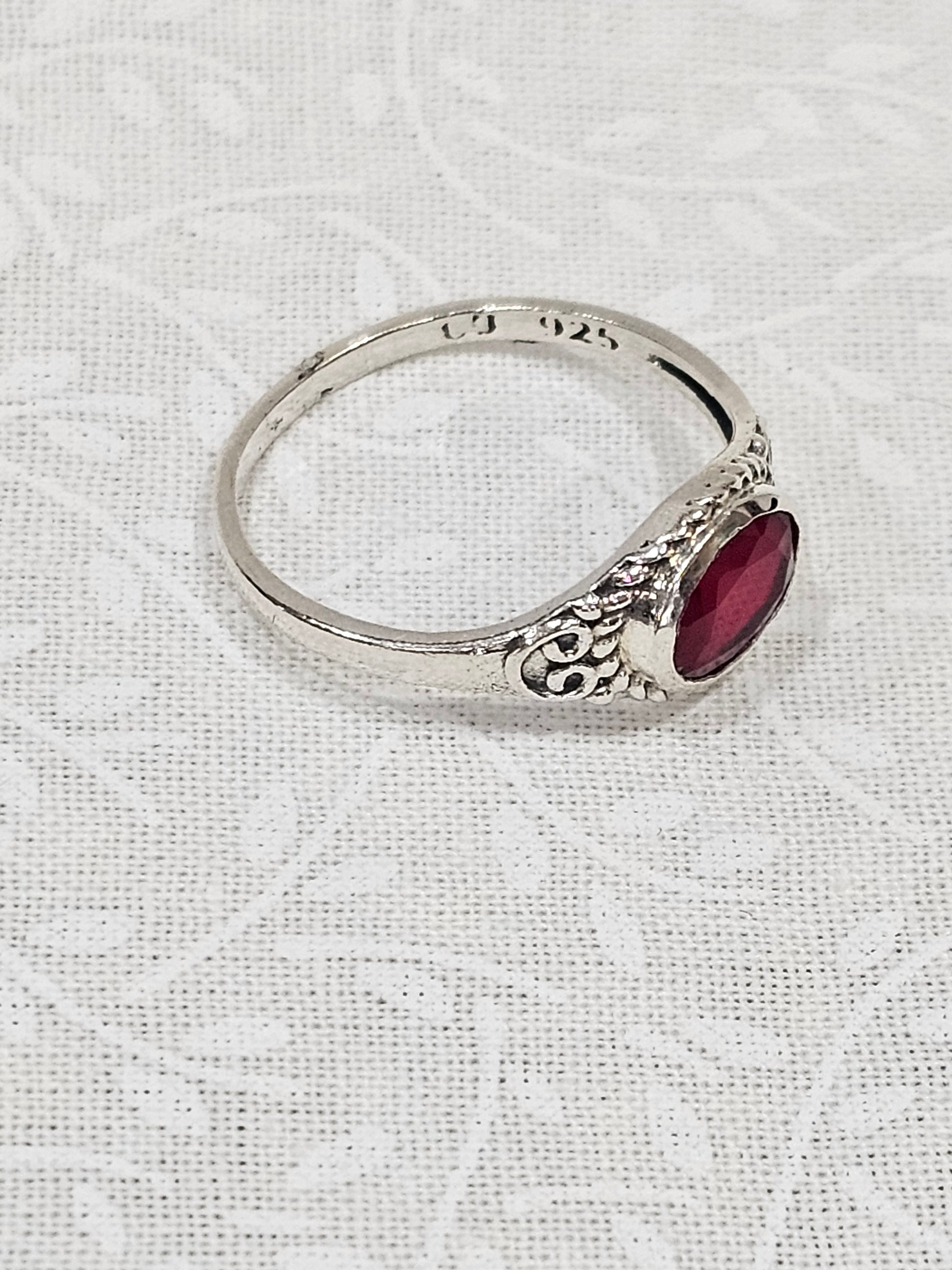 Sterling Silver Classic Ruby Ring - Size 8.5