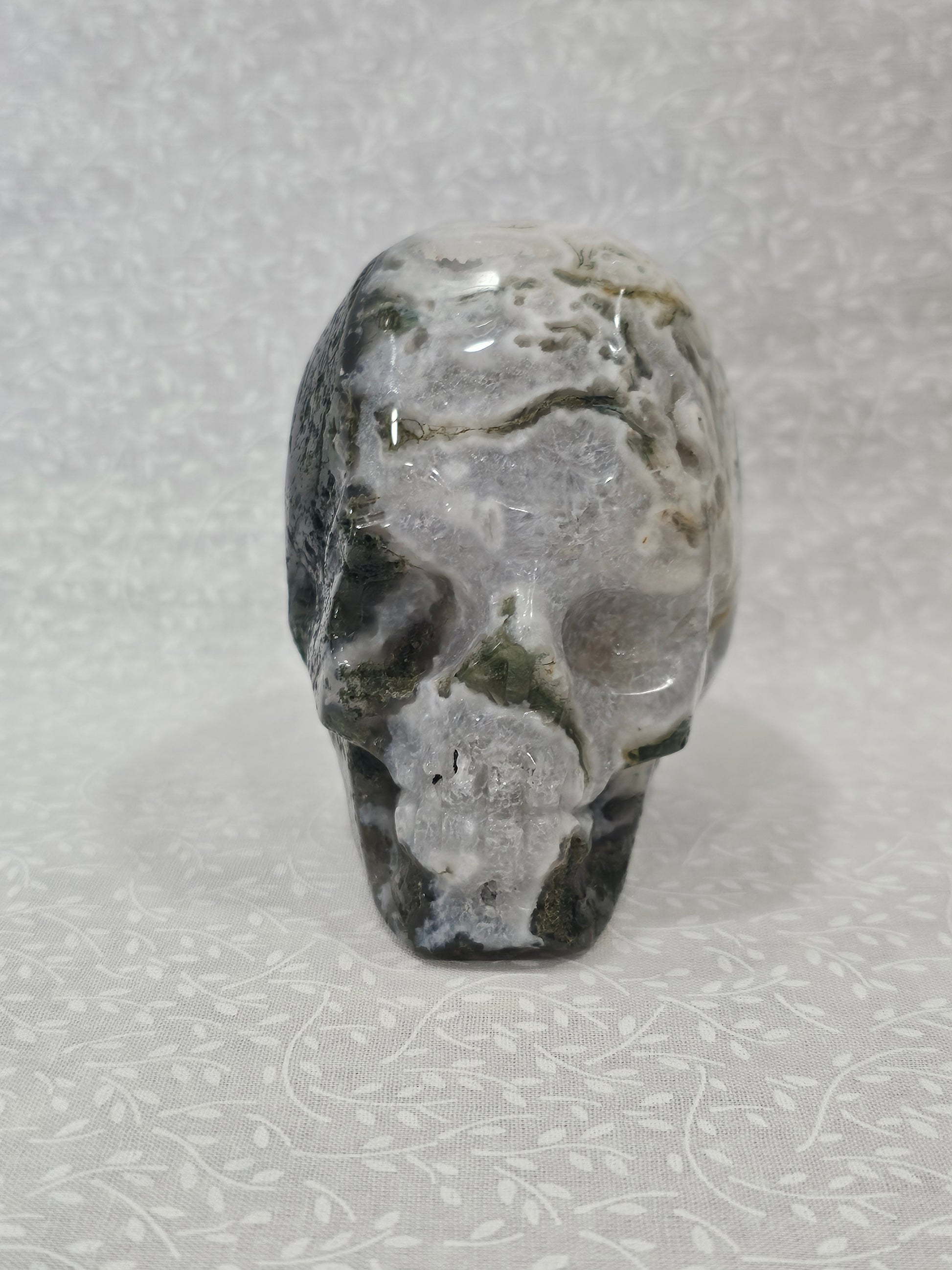 Moss Agate Crystal Skull