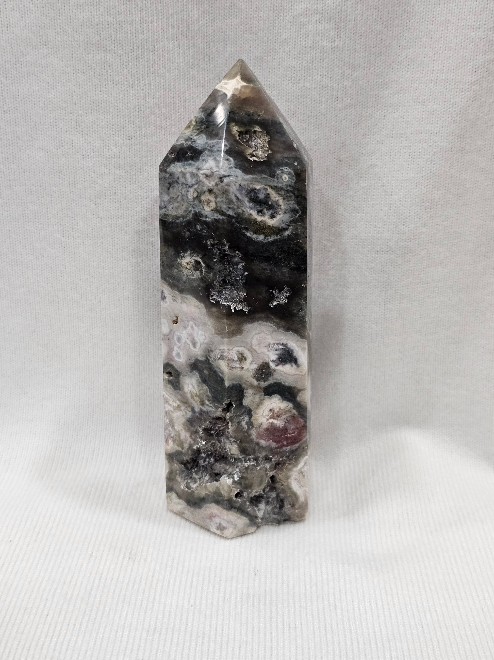 Moss Agate Crystal Tower - Natural Green Stone Point