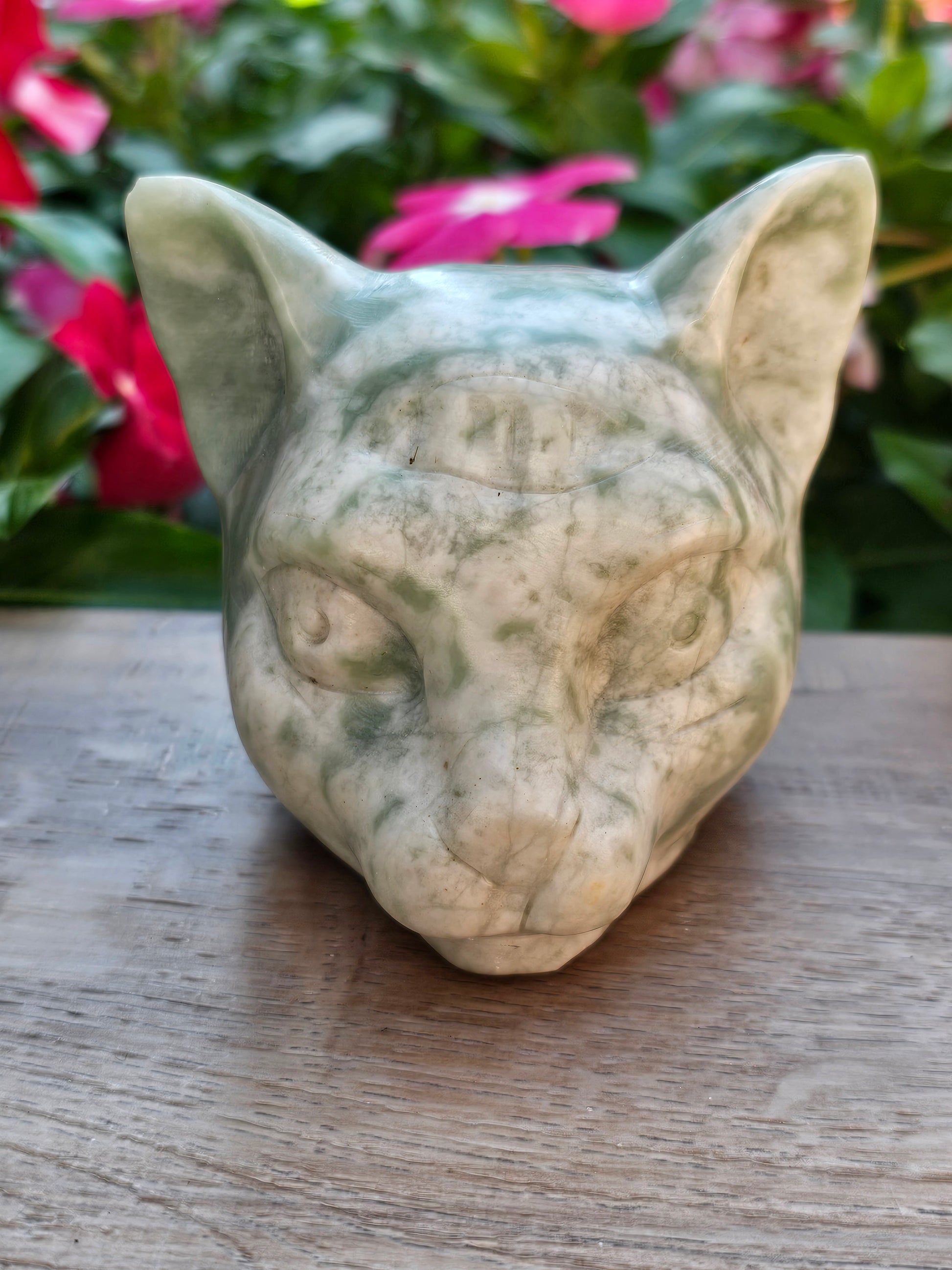 Green Jade Crystal Sphinx Goddess Third Eye Cat