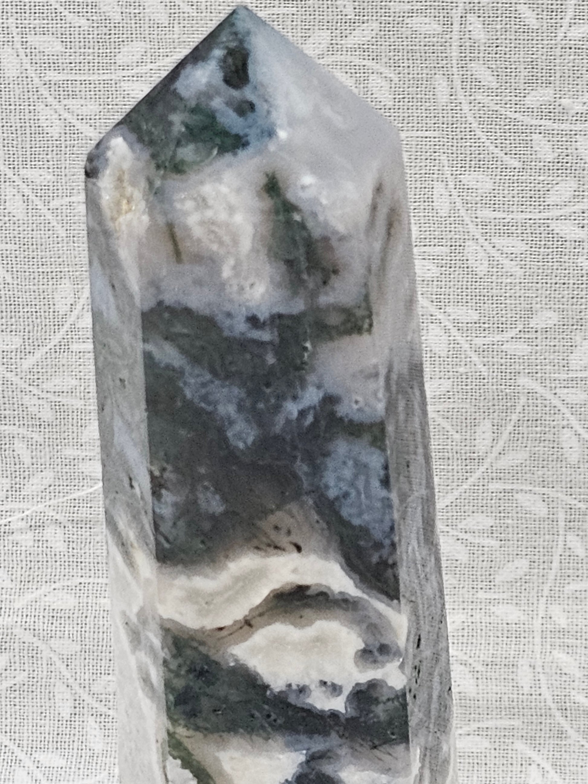 Moss Agate Crystal Tower