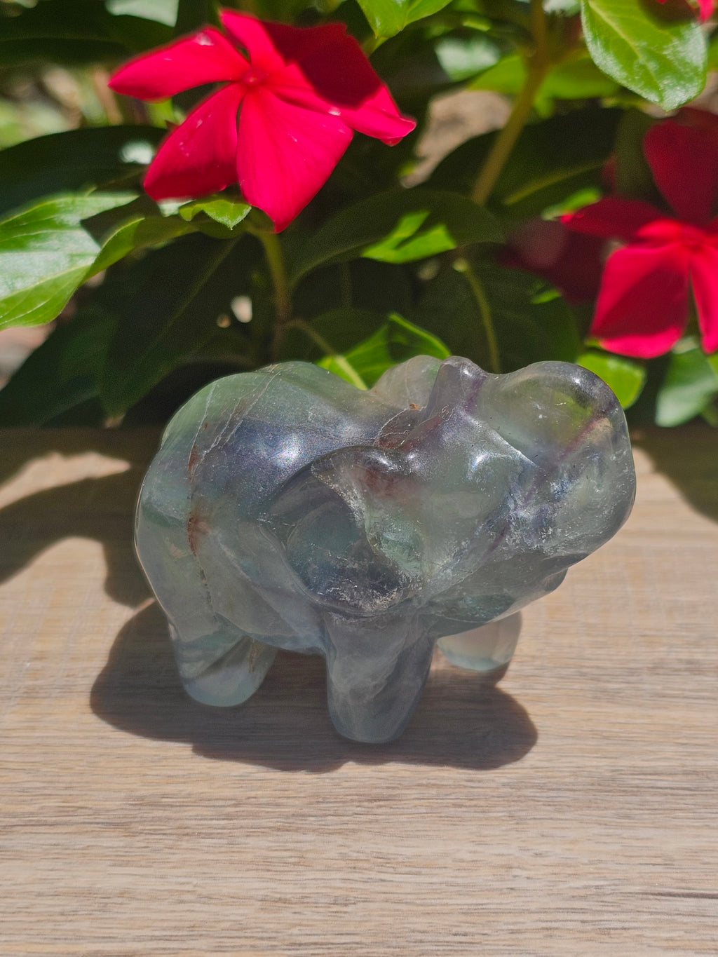 Green Fluorite Crystal Elephant Carving