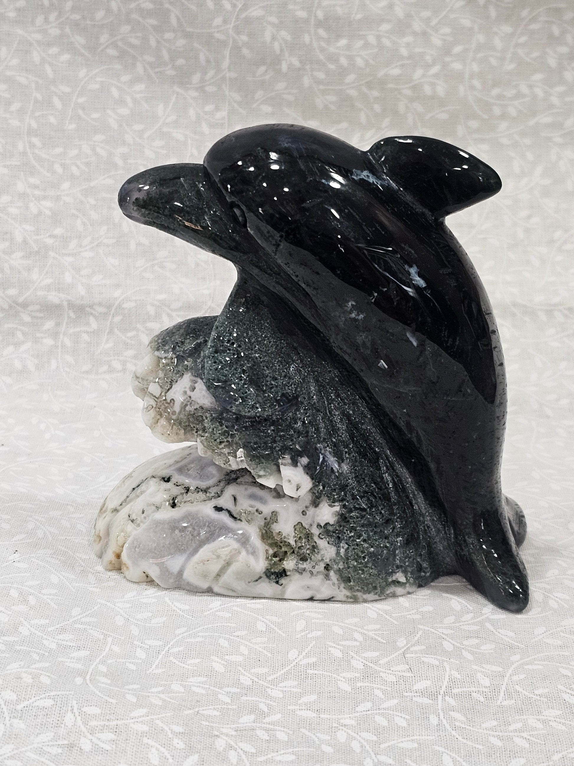 Moss Agate Crystal Dolphin