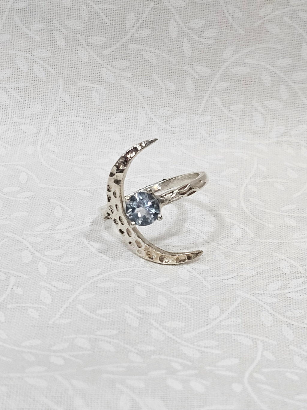 Sterling Silver Blue Topaz Moon Ring - Size 8.5