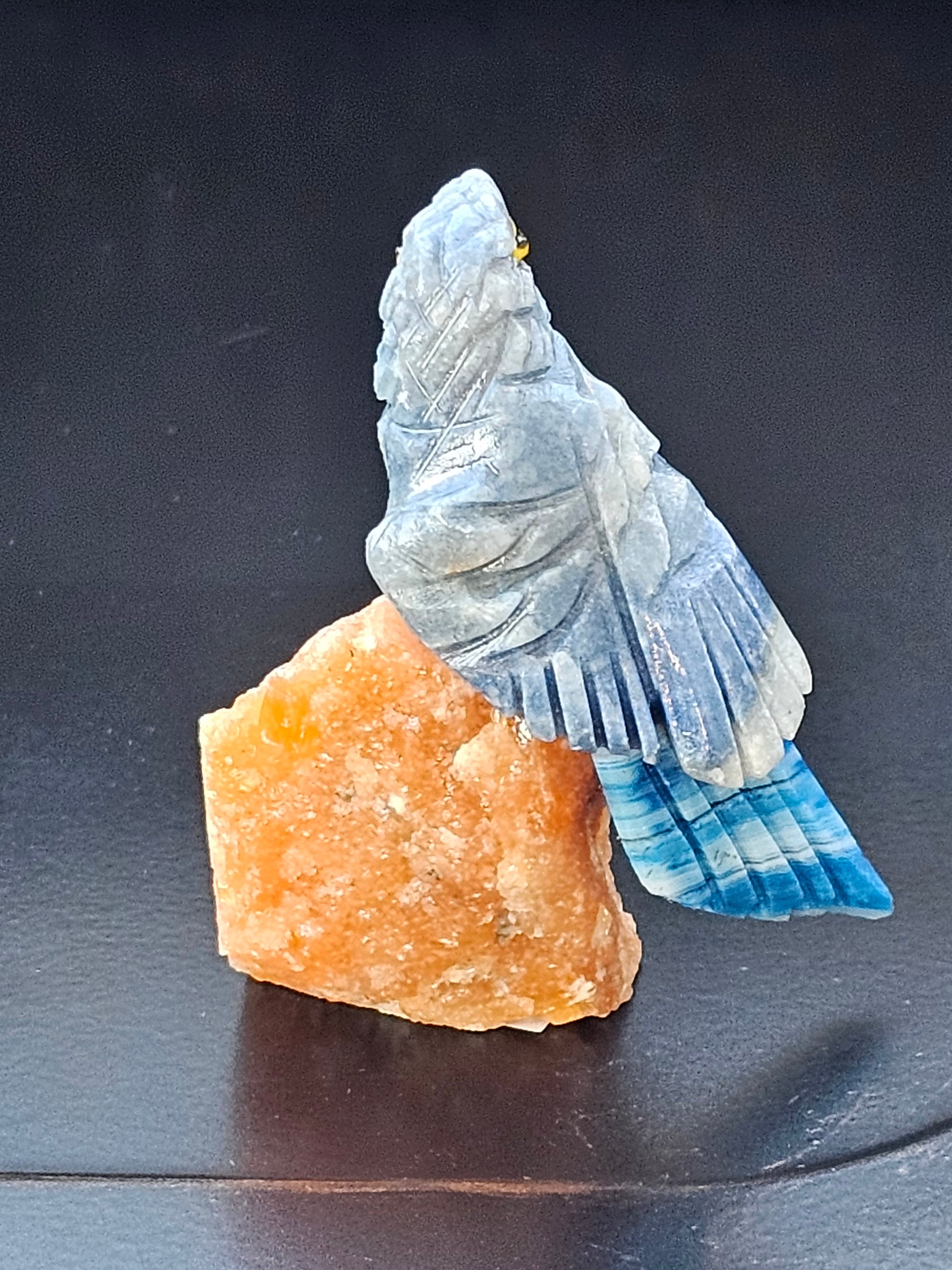 Angelite Parrot on a Jasper Crystal