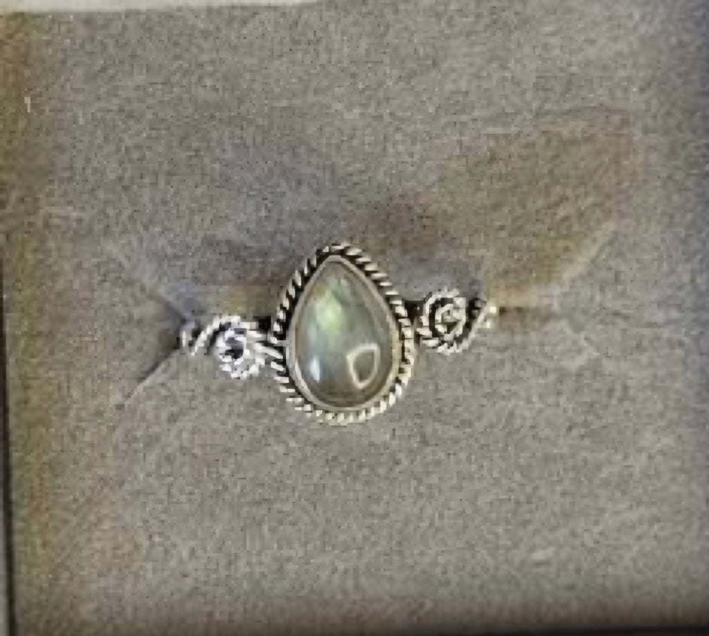 Natural Labradorite Sterling Silver Ring - Healing Crystal Gemstone Jewelry Size 6