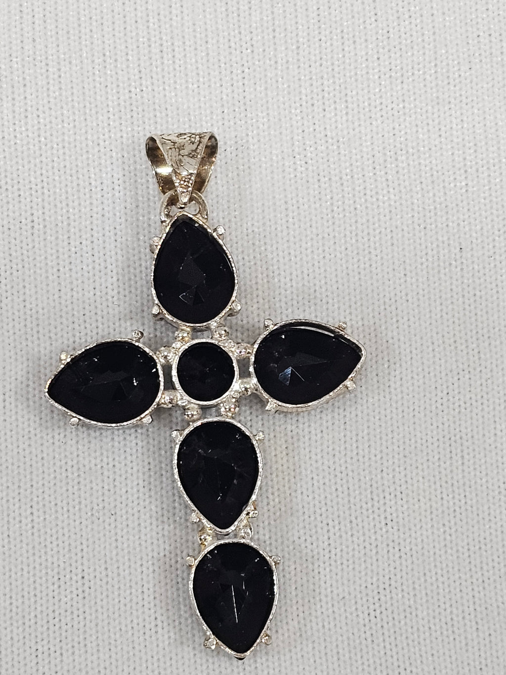Black Spinel Cross Pendant - Natural Gemstone Sterling Silver