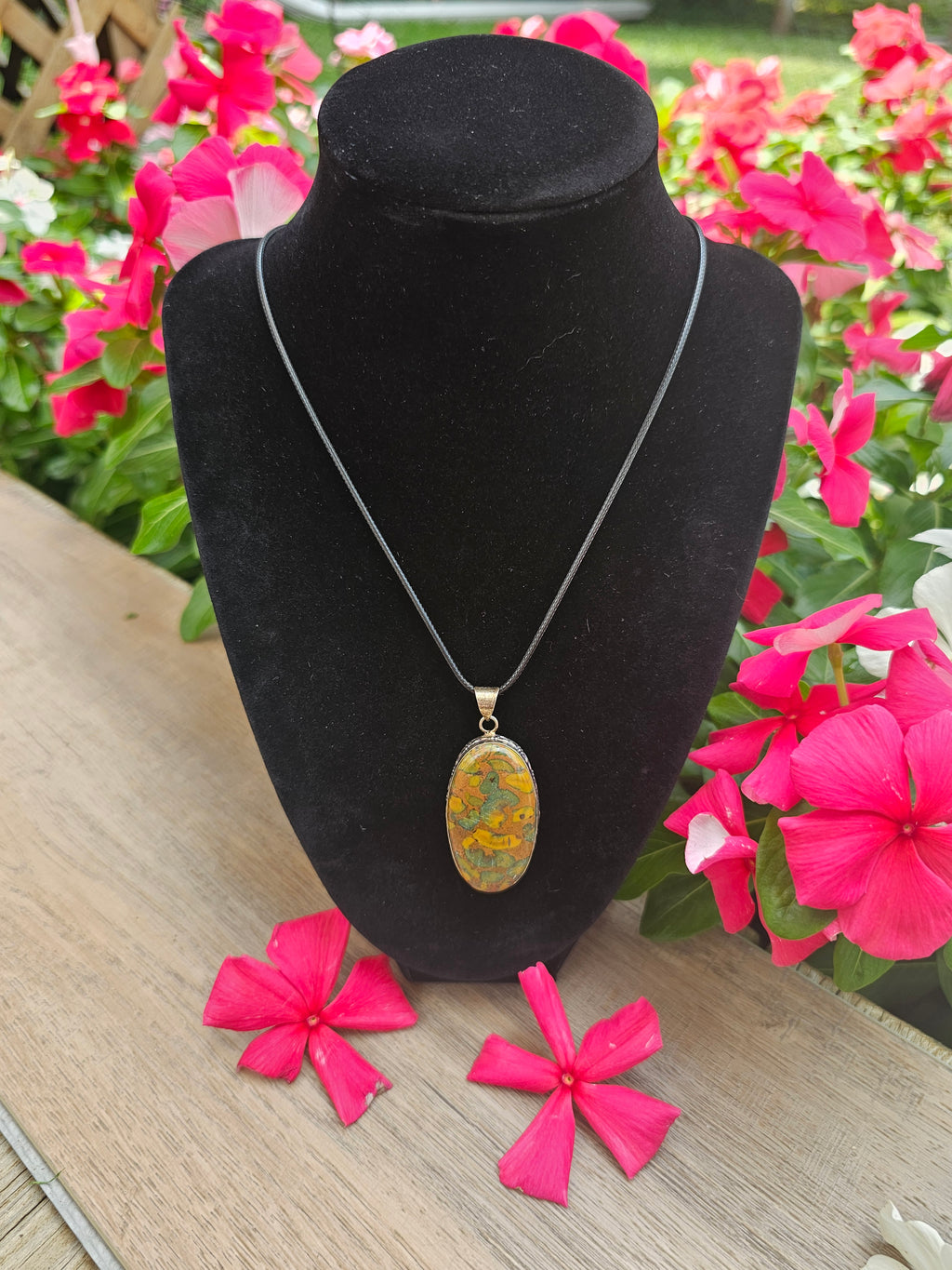 Fruit Jasper Crystal Necklace on Corded Chain 20"