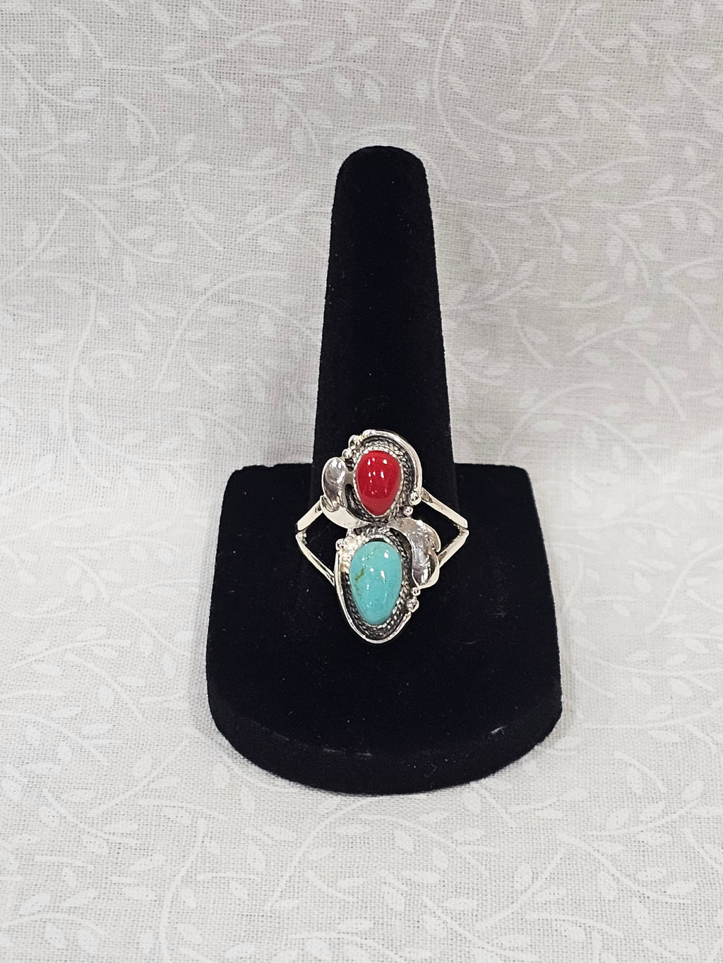Sterling Silver Red & Blue Turquoise Ring - Size 8.5