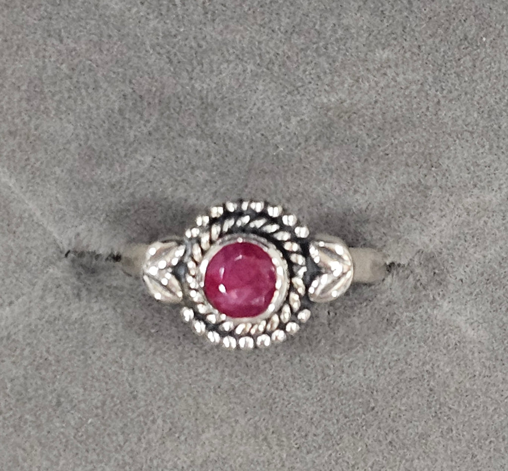 Sterling Silver Ruby Gemstone Ring July Birthstone - Size 5