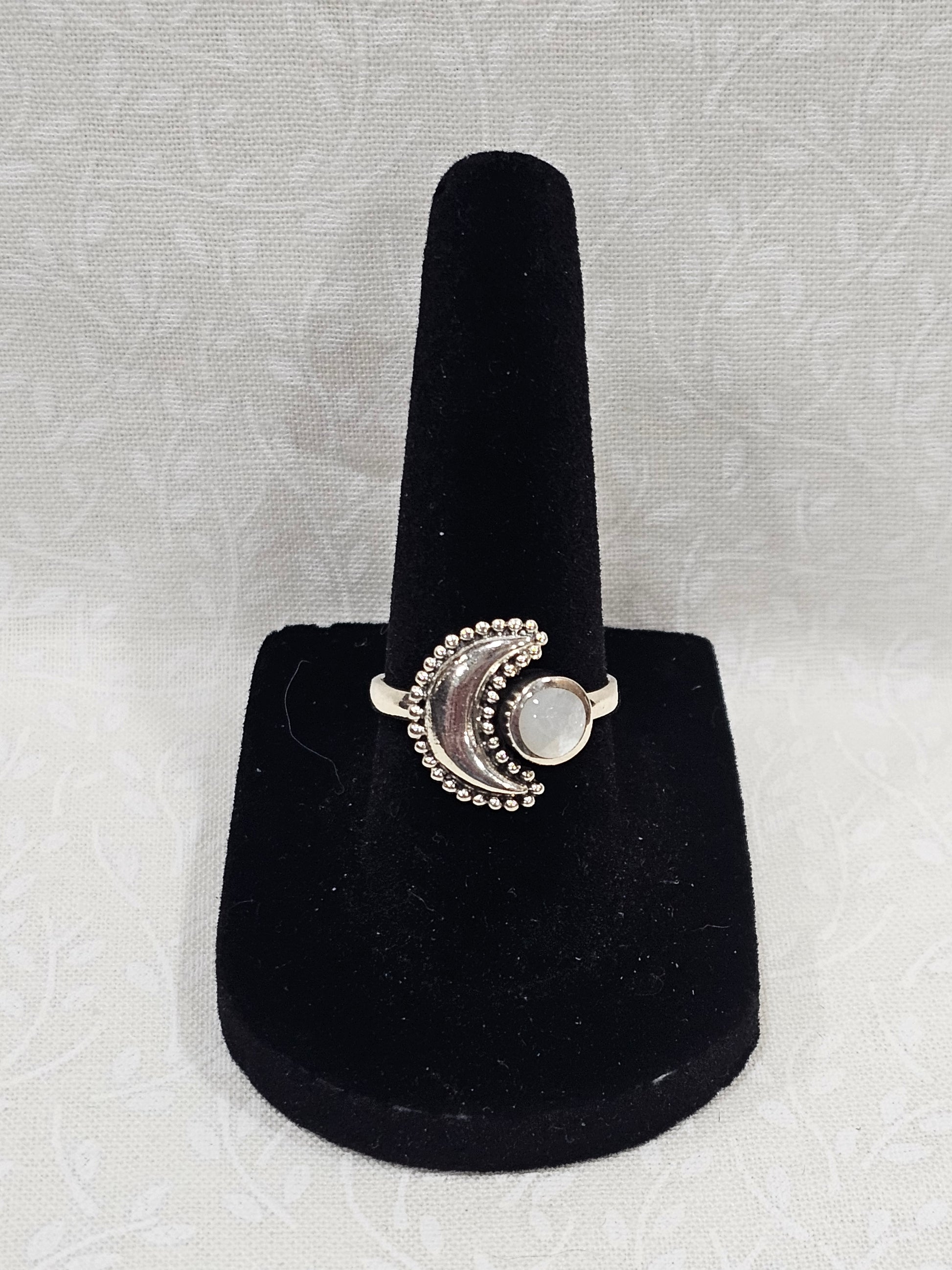 Sterling Silver Moonstone Moon Ring 6.5