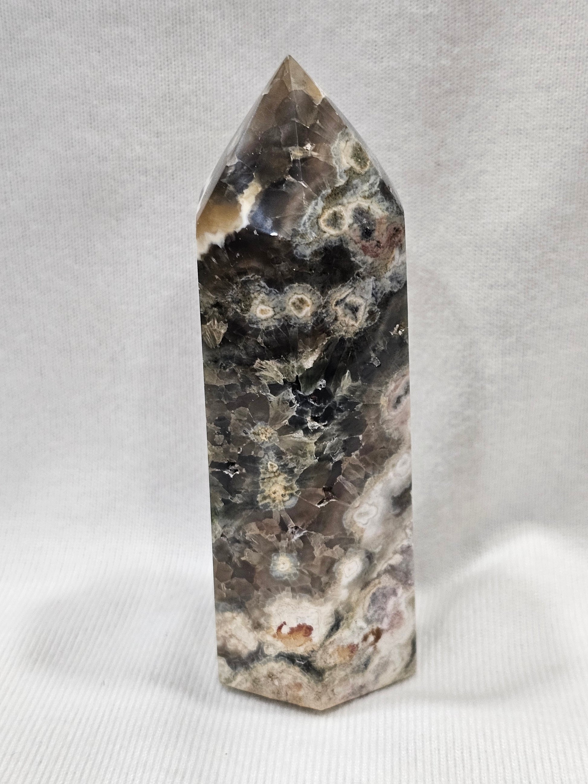 Moss Agate Crystal Tower - Natural Green Stone Point
