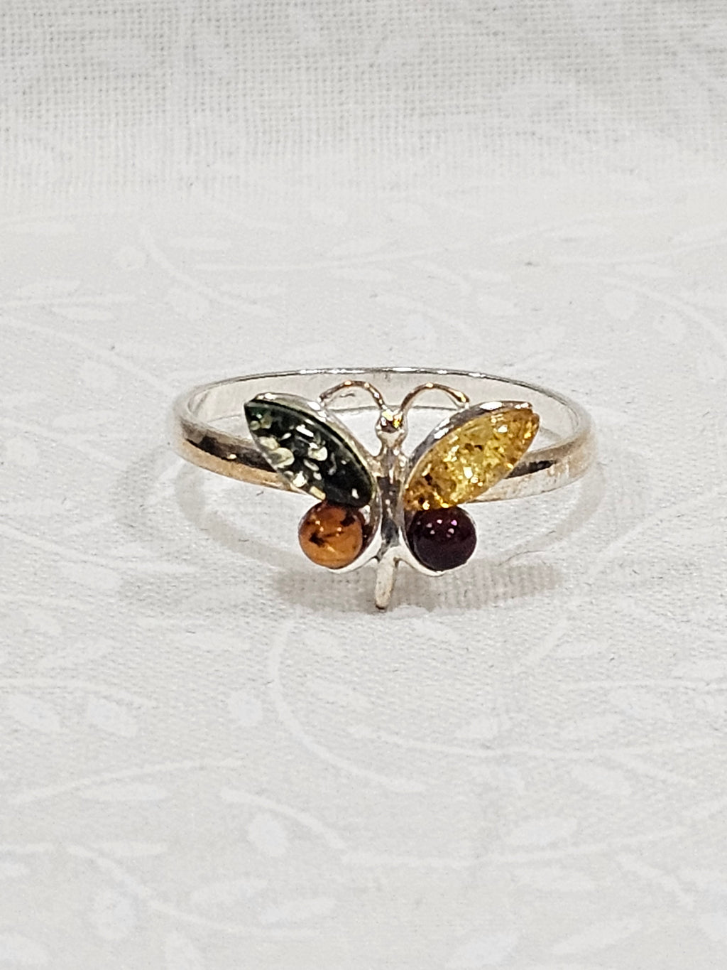 Sterling Silver Amber Citrine Gemstone Butterfly Ring - Size 9