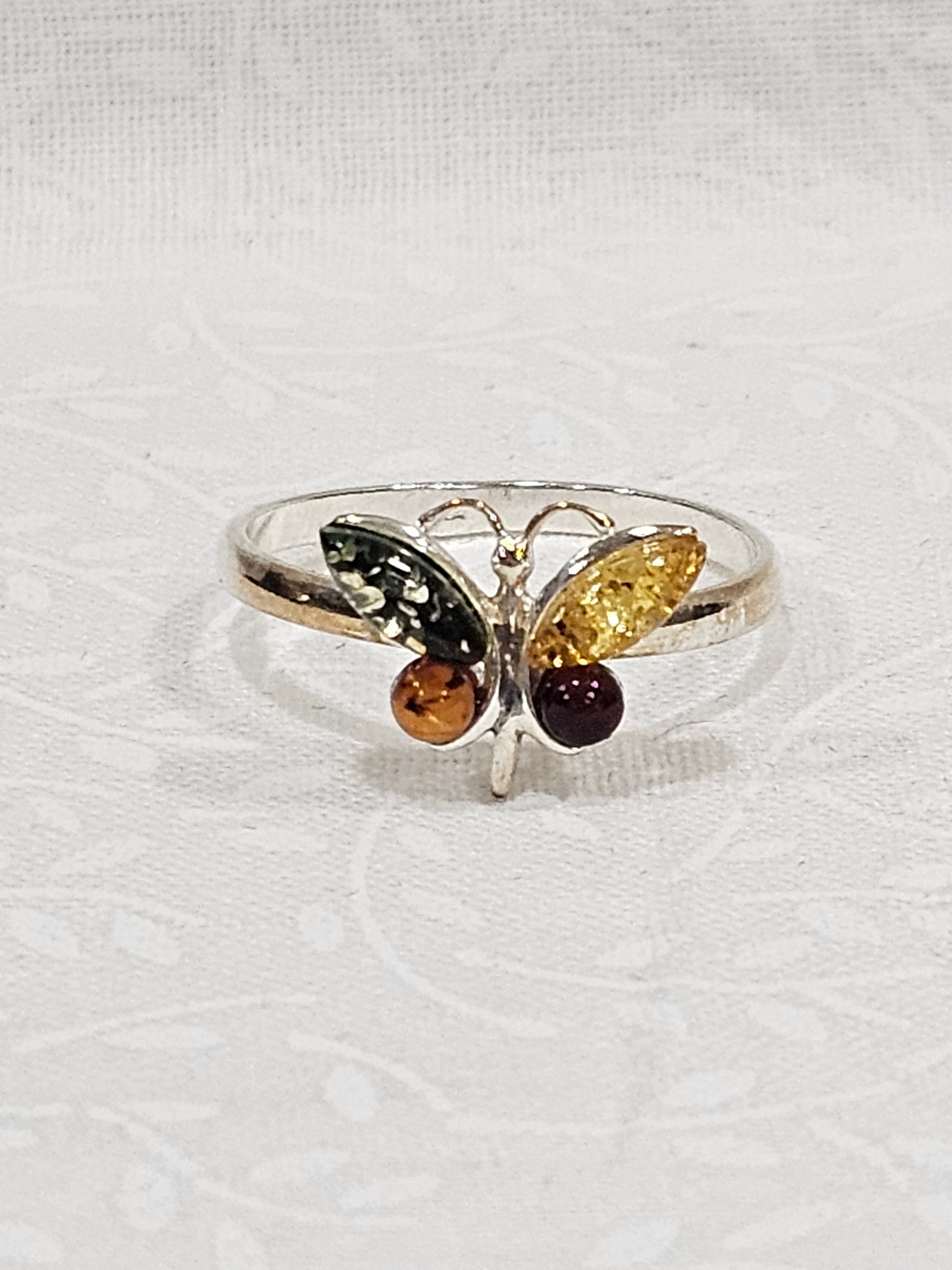 Sterling Silver Amber Citrine Gemstone Butterfly Ring - Size 9
