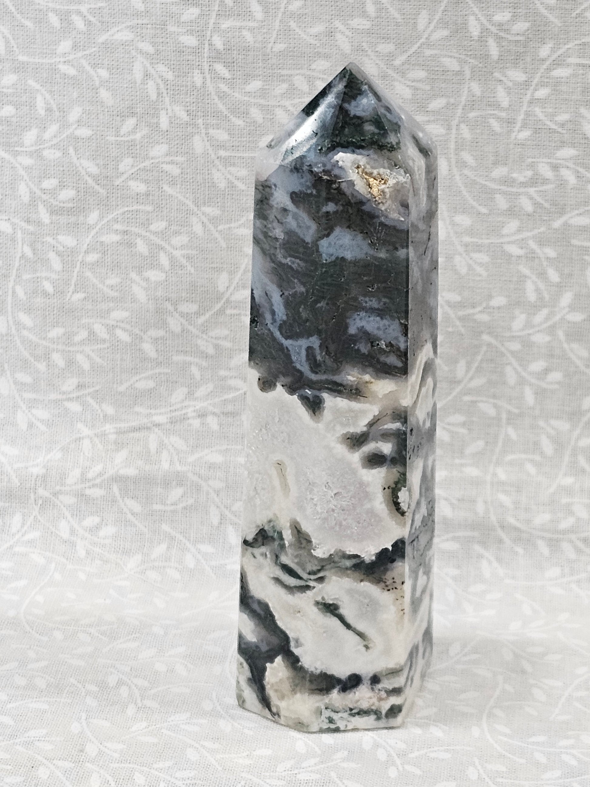 Moss Agate Crystal Tower