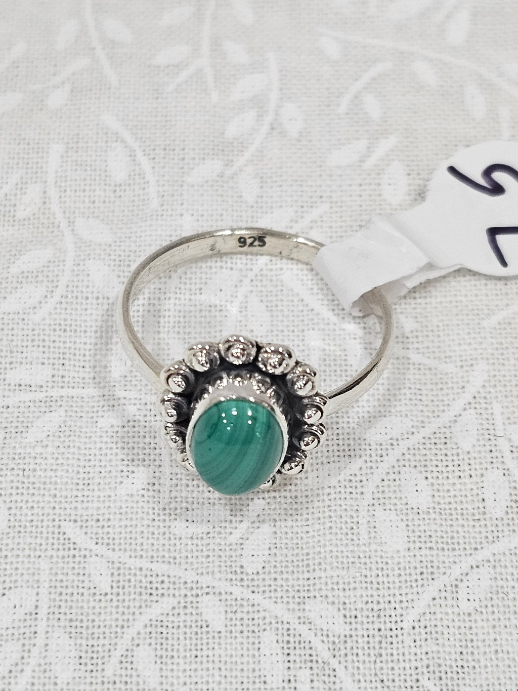 Sterling Silver Malachite Gemstone Ring 7.5