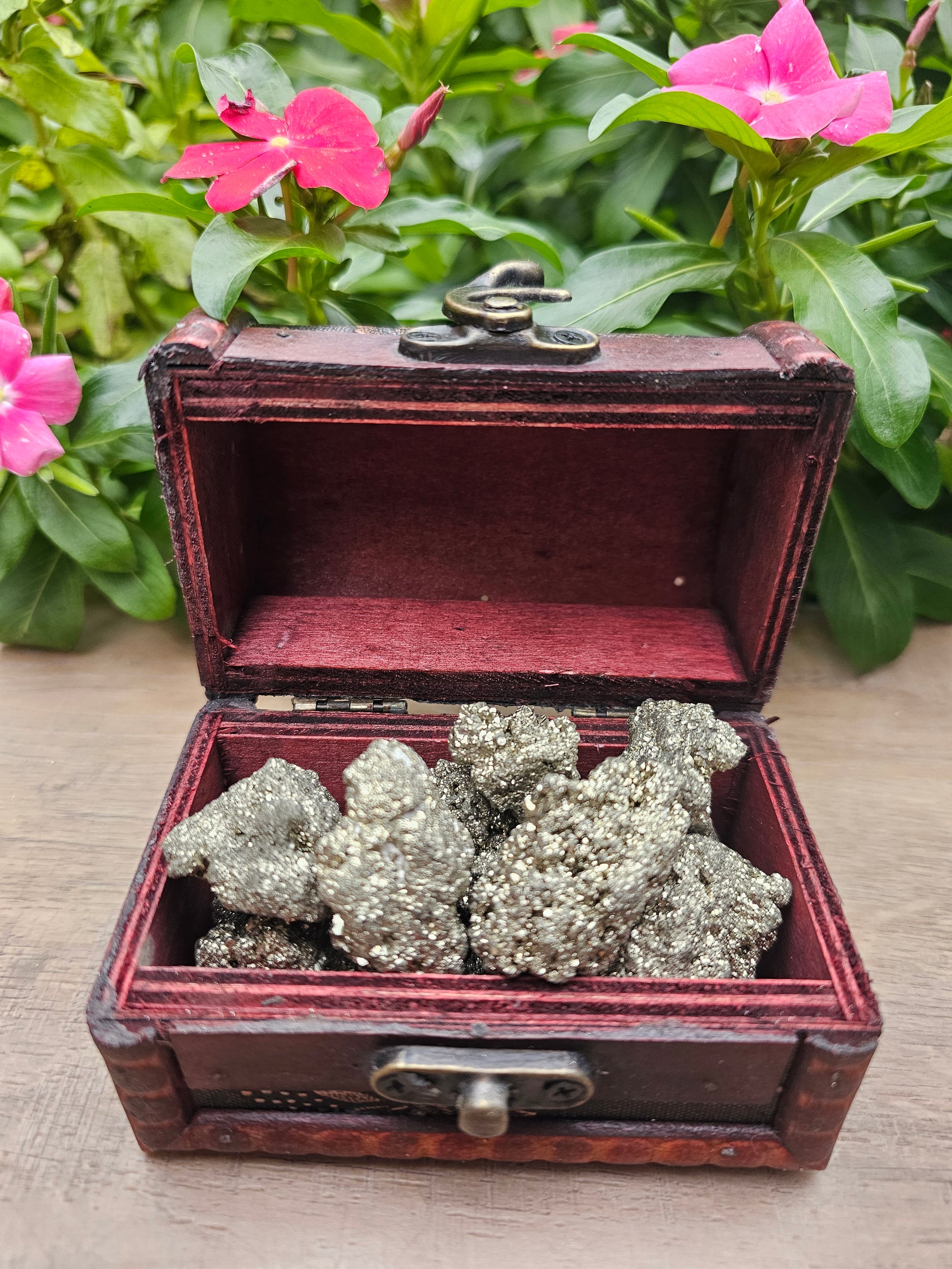Treasure Chest Full of Raw Pyrite Crystal Tumbles - 13 Pieces