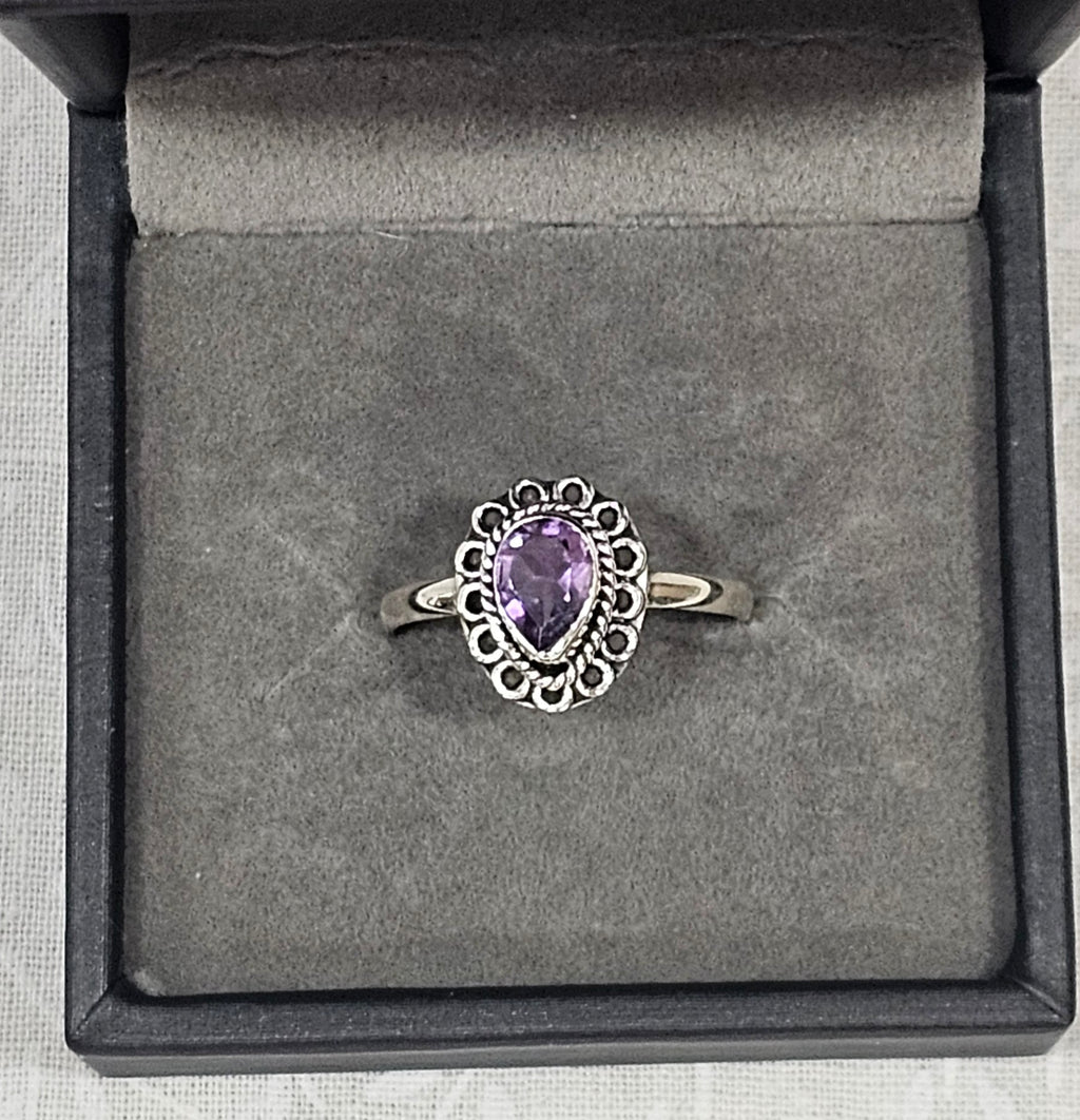 Sterling Silver Amethyst Meditation Ring Spiritual Awakening - Size 8
