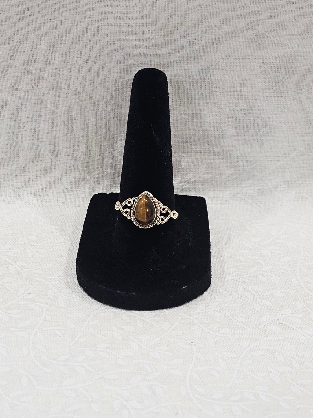 Sterling Silver Tiger Eye Crystal Gemstone Ring - Size 2