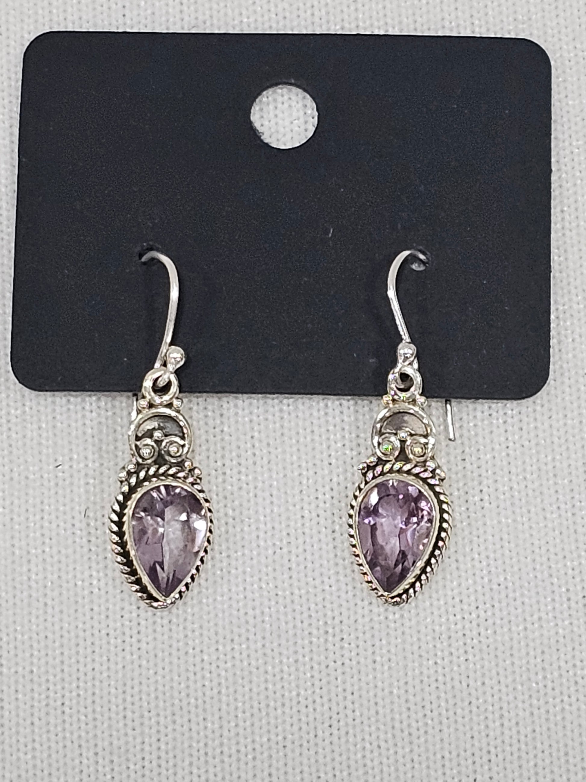 Natural Amethyst Earrings - Sterling Silver Crystal Gemstone Jewelry