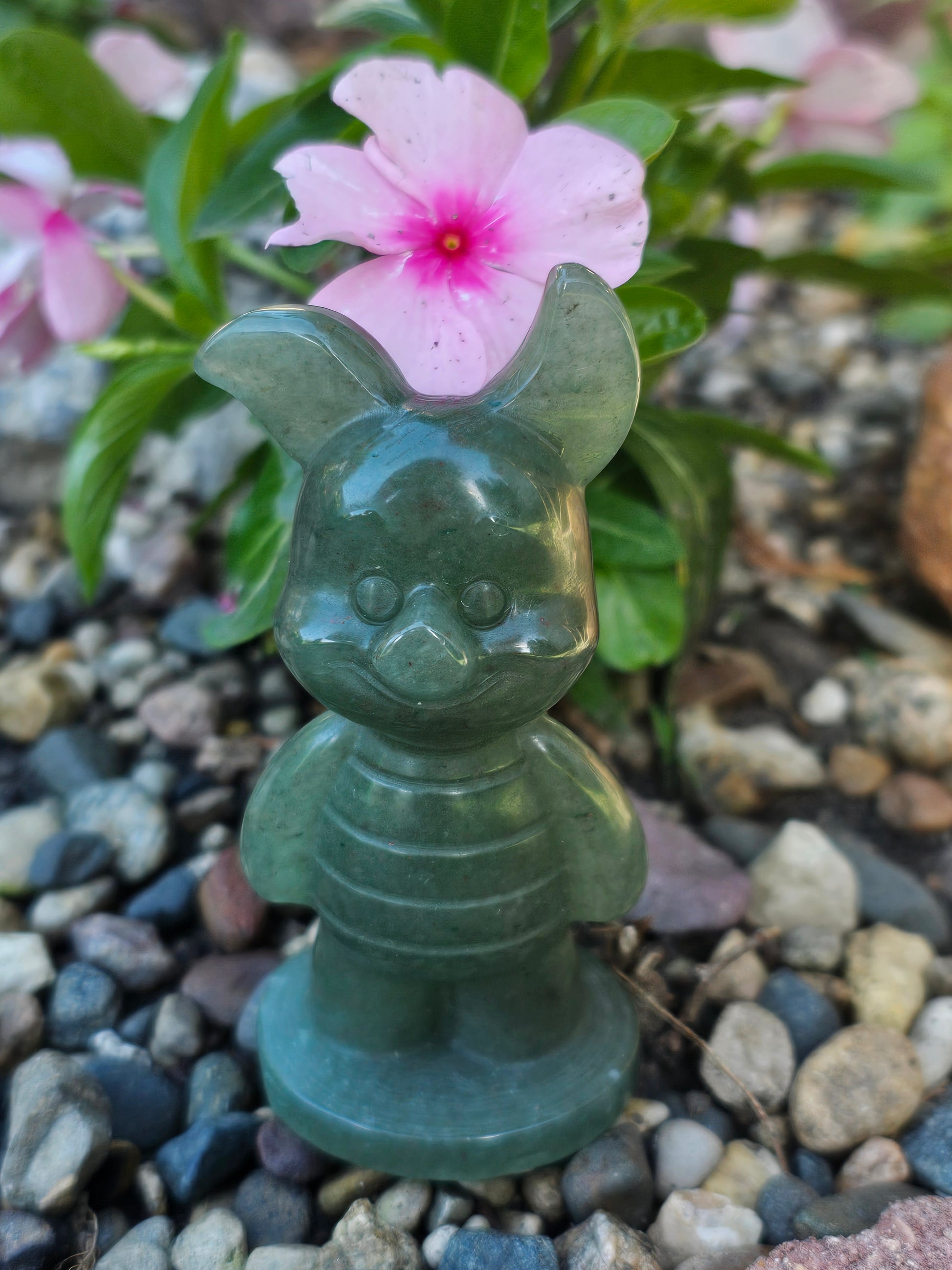 Green Aventurine Crystal Piglet Figurine – Winnie The Pooh Inspired | 4" Tall