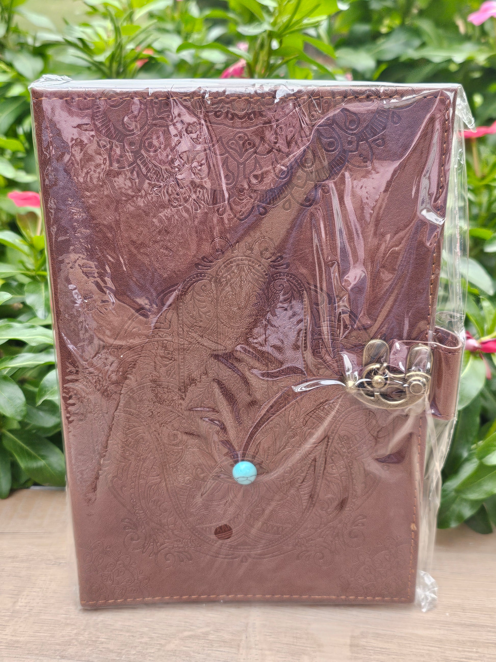 Turquoise Hamsa Hand Leather Notebook  Handcrafted Journal