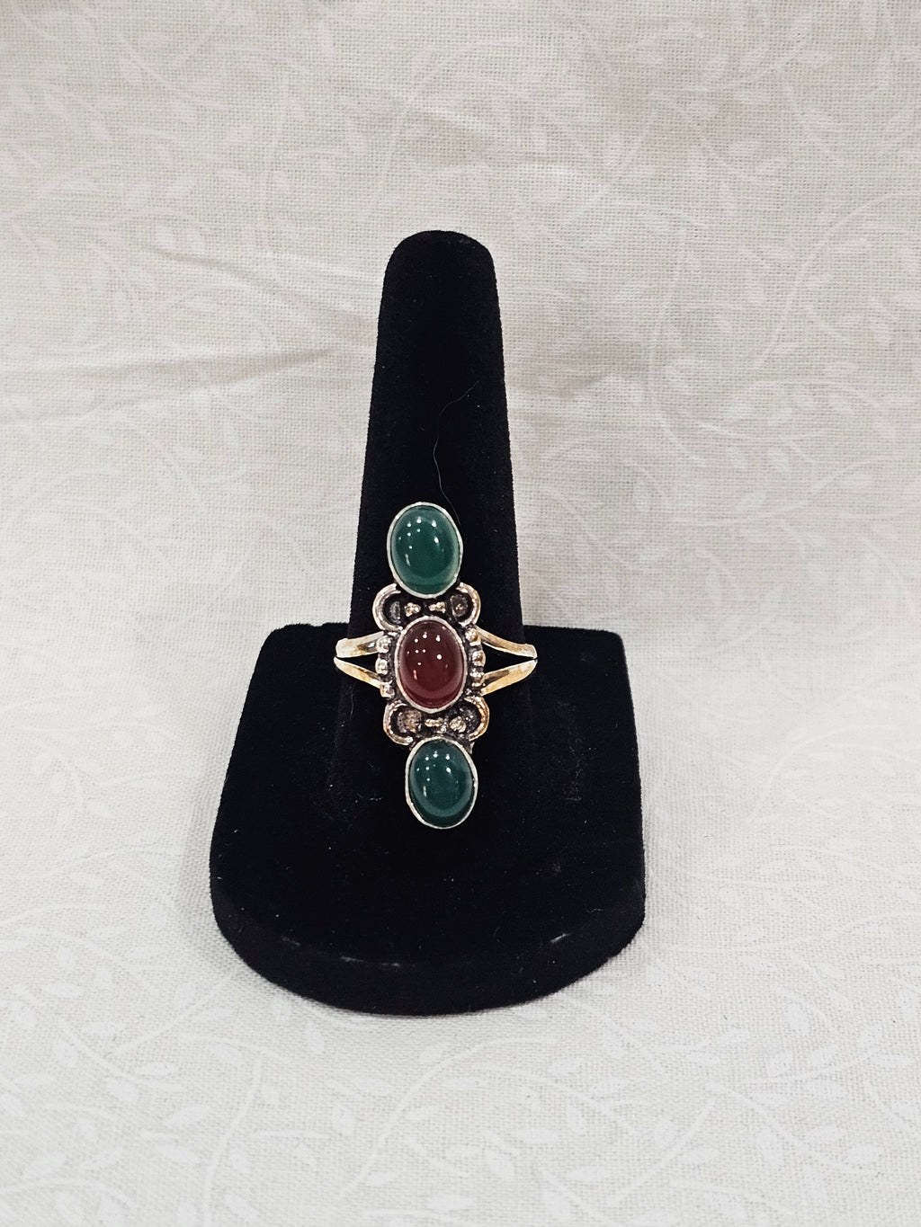 Sterling Silver Green Onyz & Garnet Gemstone Ring 7