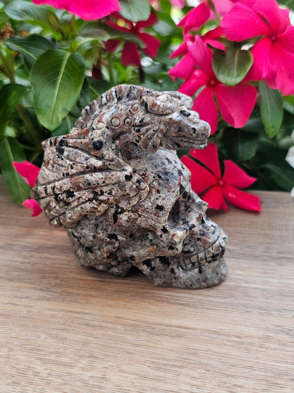 Yooperlite Crystal Skull with Dragon Carving