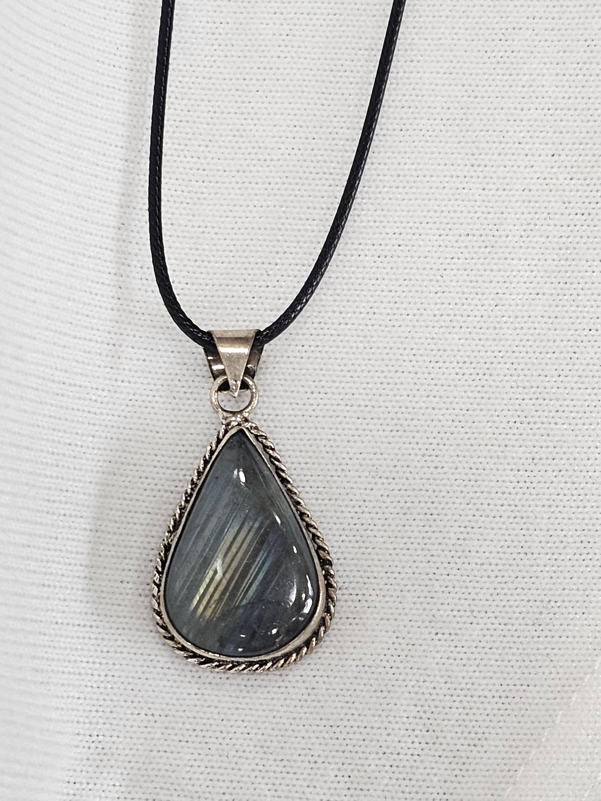 Labradorite Necklace on Corded Rope Chain
