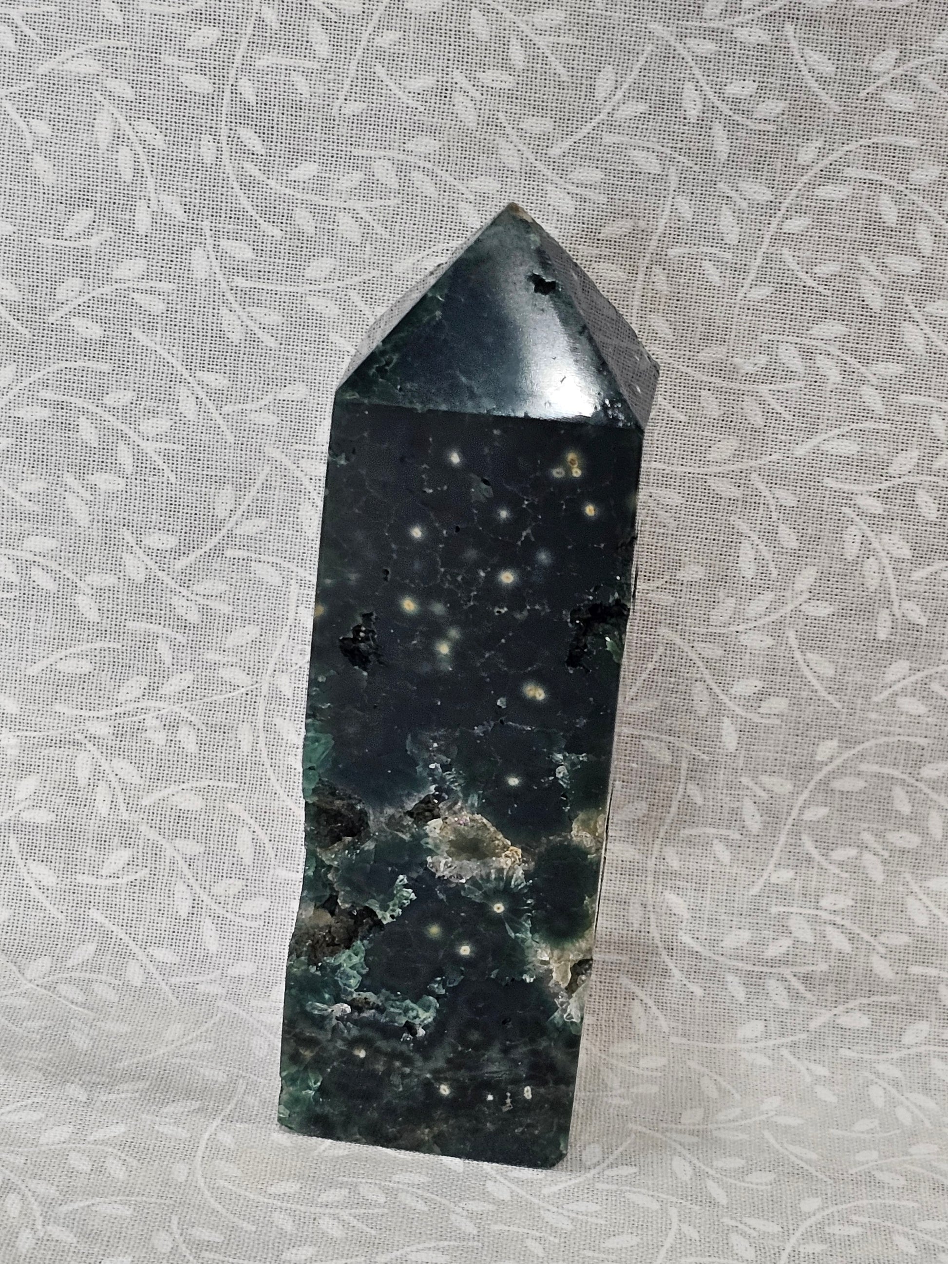 Green Moss Agate Crystal Tower