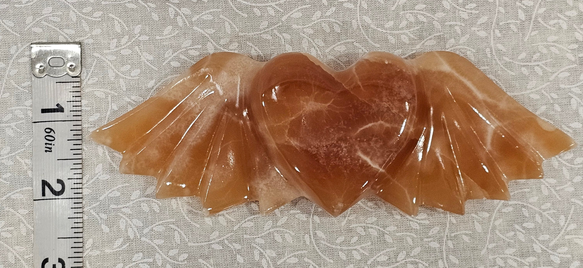 Honey Calcite Crystal Heart with Wings 6 Inch