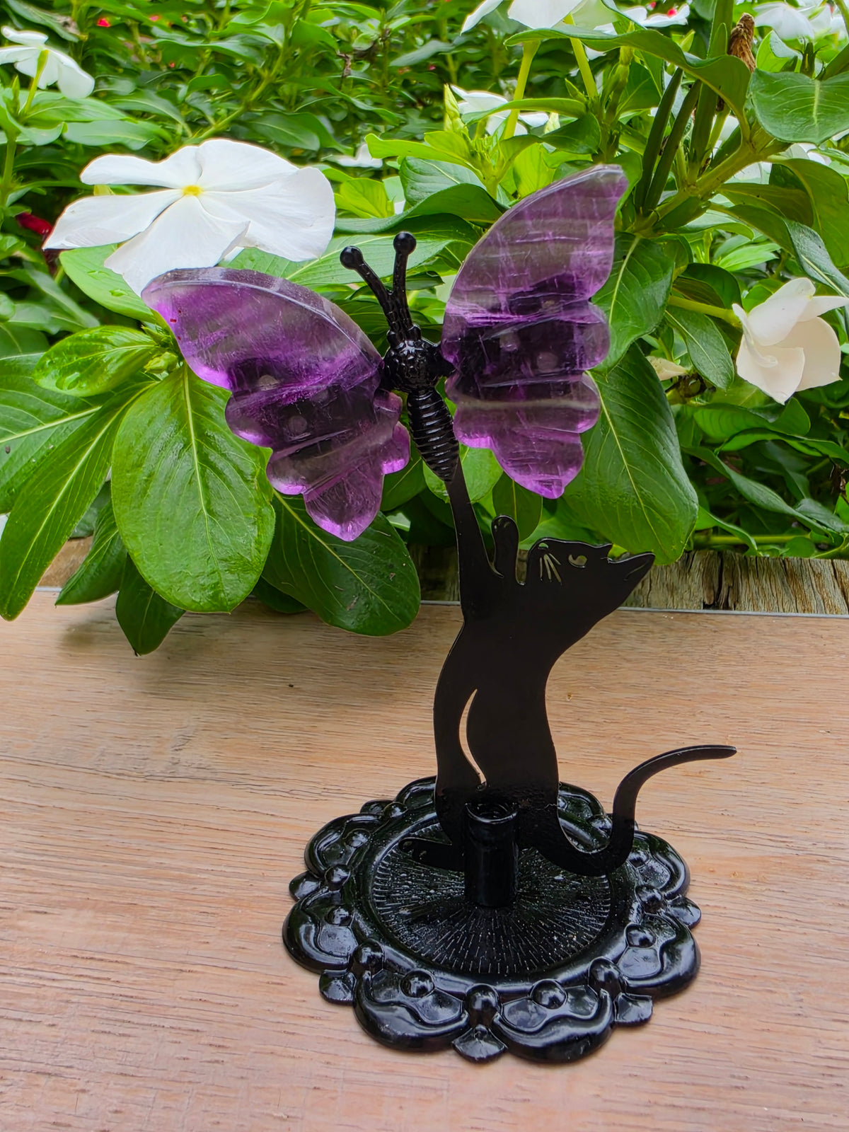 Cat Caughting Purple Fluorite Butterfly Crystal Carving